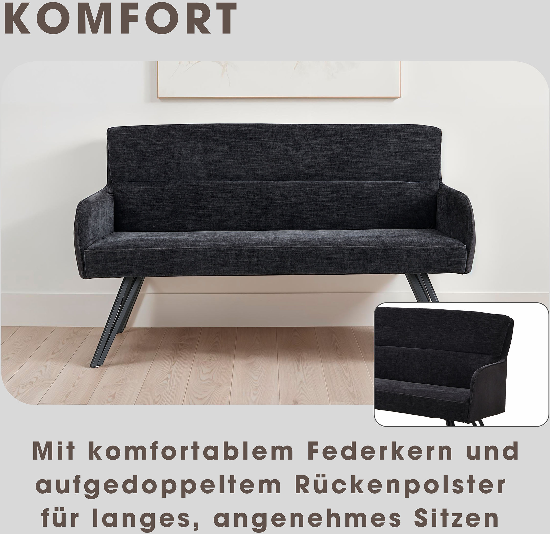 Thumbnail - byLIVING Sitzbank "Tino" 1 Stk. tlg. mit Federkernpolsterung in 140 oder 160cm, hochwertige Polsterbezüge