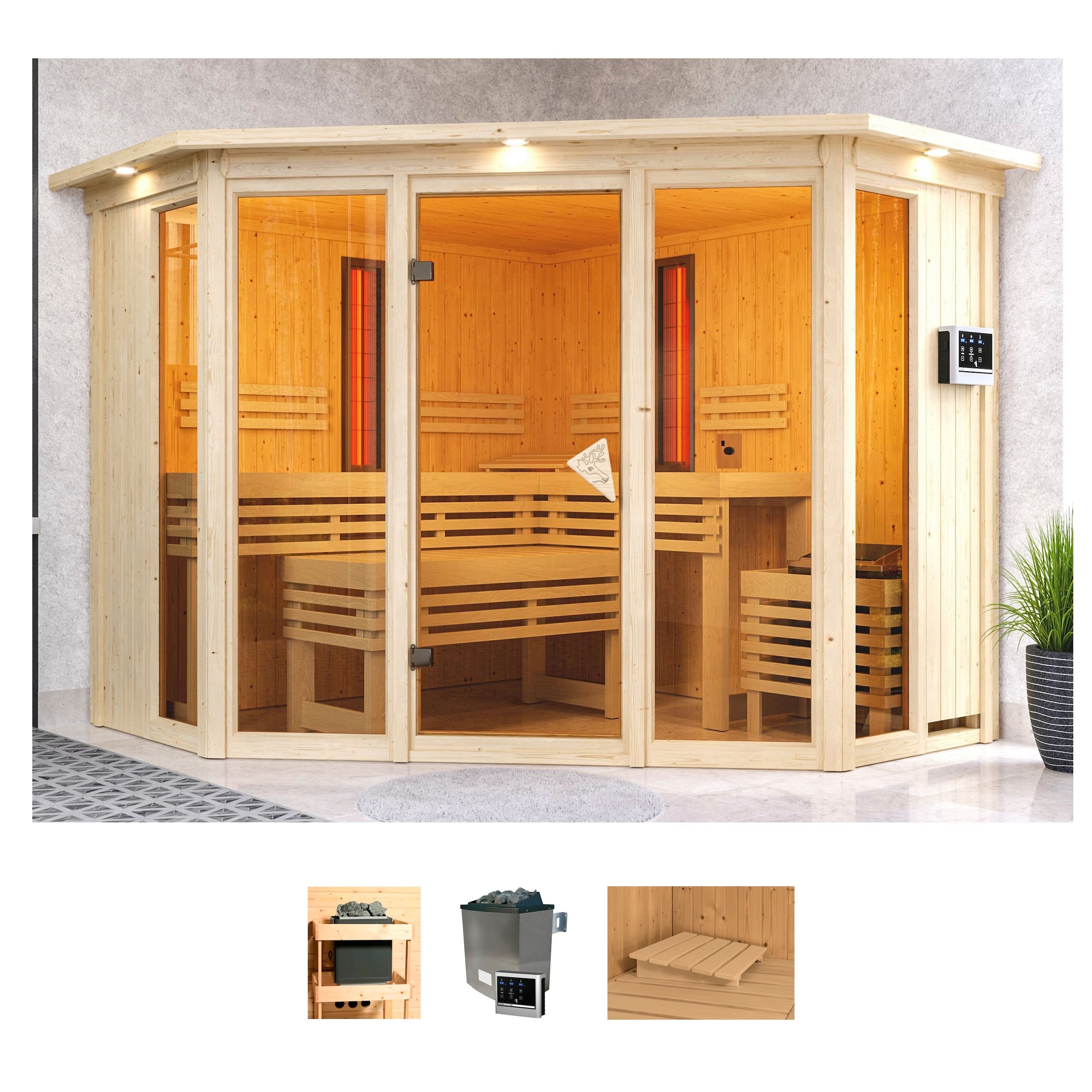 Karibu Sauna "Adele" Set, Ofen 9 KW externe Strg easy