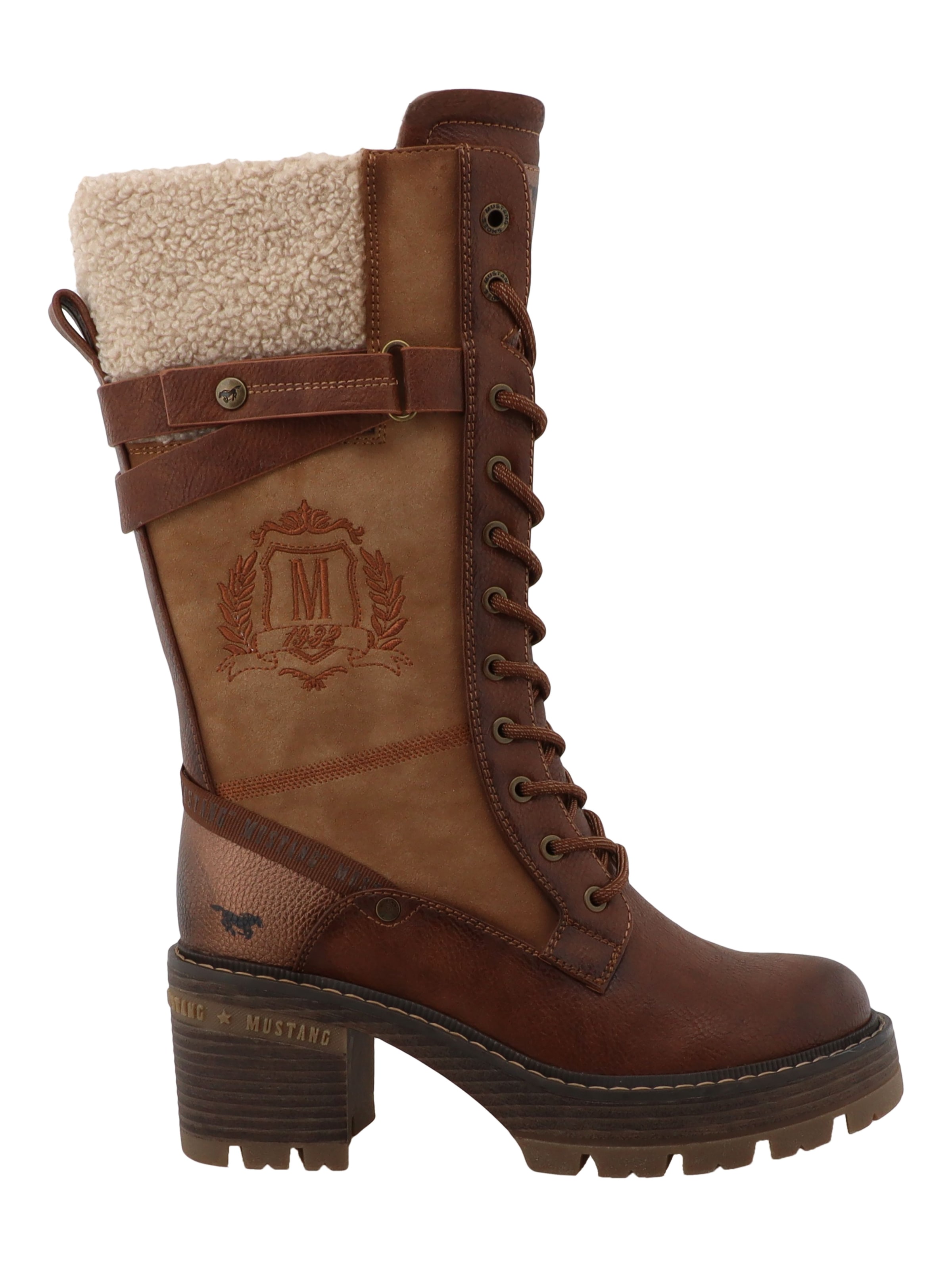 Mustang Shoes Winterstiefel »Stiefel«  Blockabsatz, Schnürstiefel mit Warmfutterkragen und Zierschnalle