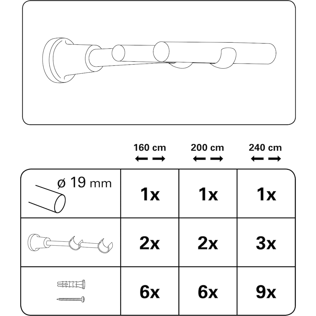 GARDINIA Gardinenstange »Gardinenstangen Set Metall«, 2 läufig-läufig, Fixmaß