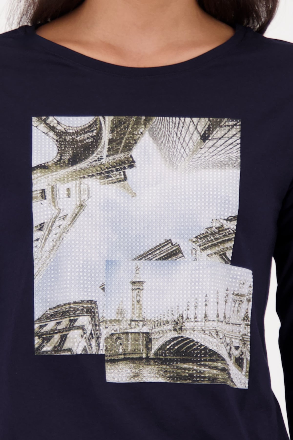 Monari 3/4-Arm-Shirt »Shirt Druck + Schmuck«, Regular fit mit Rundhalsausschnitt