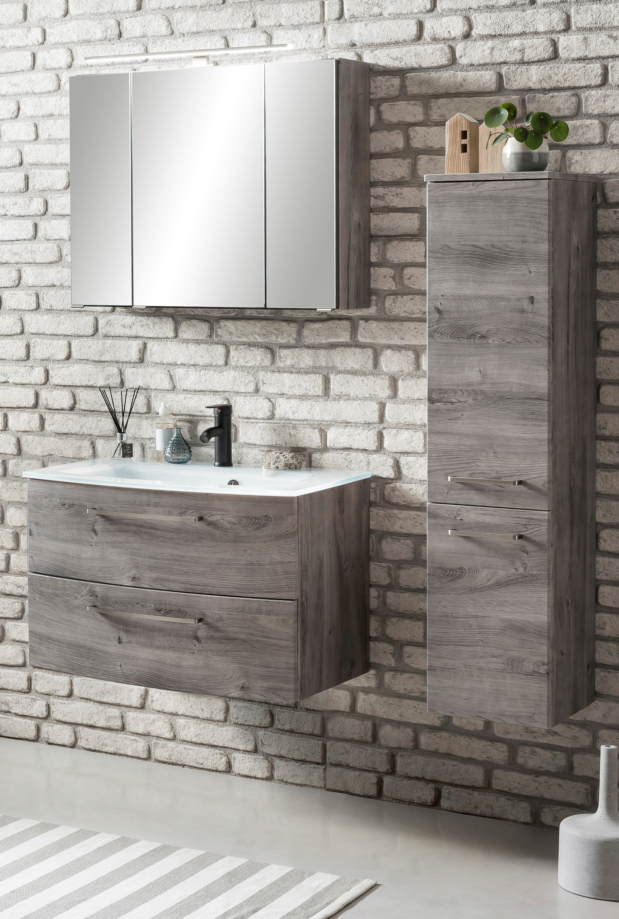 welltime Badezimmer-Set »Windau«, (Set, 3 St.), bestehend aus Waschtisch-Set mit Midischrank, Breite 110 cm