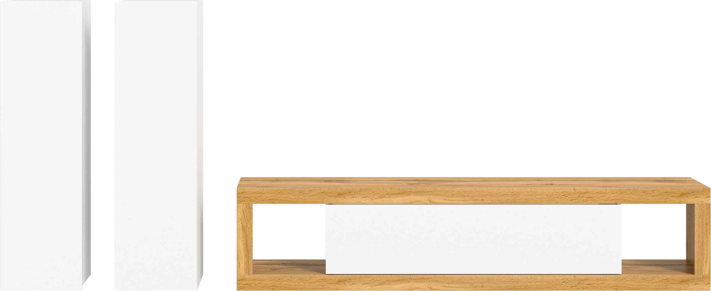 INOSIGN Wohnwand »Trinity,Breite 270 cm, 1 Lowboard (stehend und hängend montierbar),«, (3 St.), 2 Hängeschränke, Wohnwand, Wohnkombination, Mediawand