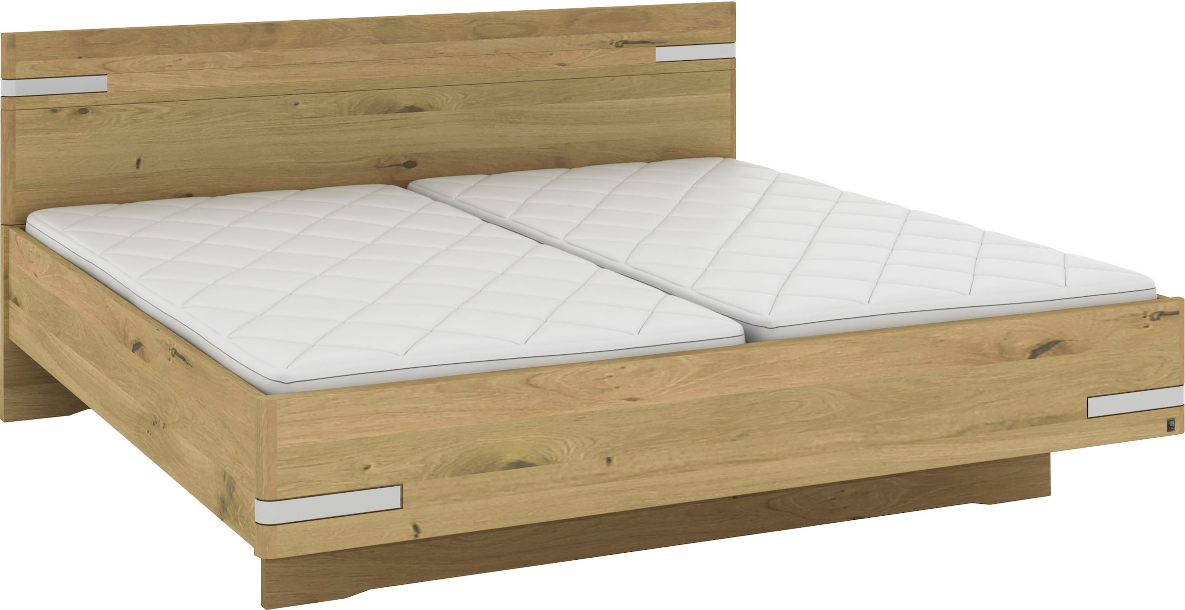 Musterring Holzbett »Savona, Bettgestell, Bettrahmen, teilmassiv Bianco-Eiche«, (Belastbarkeit 220 Kg, 4-fache Liegehöhenverstellung, MADE IN GERMANY), Kopfteil in Bianco-Eiche massiv, Details in Chrom, verschiedene Größen