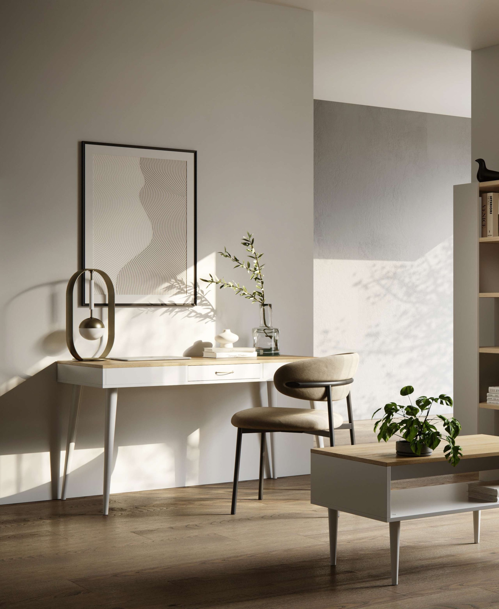 TemaHome Schreibtisch »Horizon Computertisch mit Holzbeinen, Home Office,«, 134cm Breit, mit Schublade