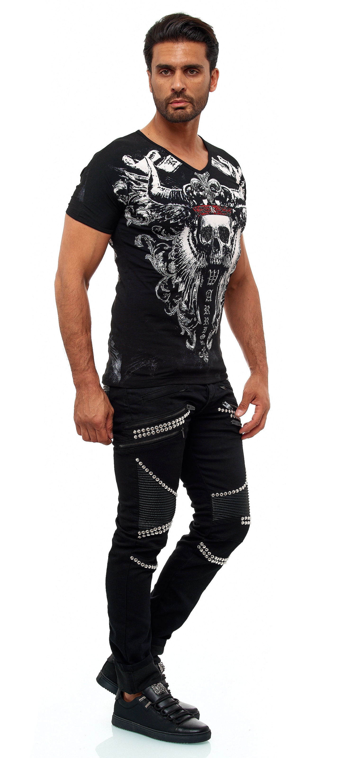 KINGZ Slim-fit-Jeans, im Patchwork Biker-Stil