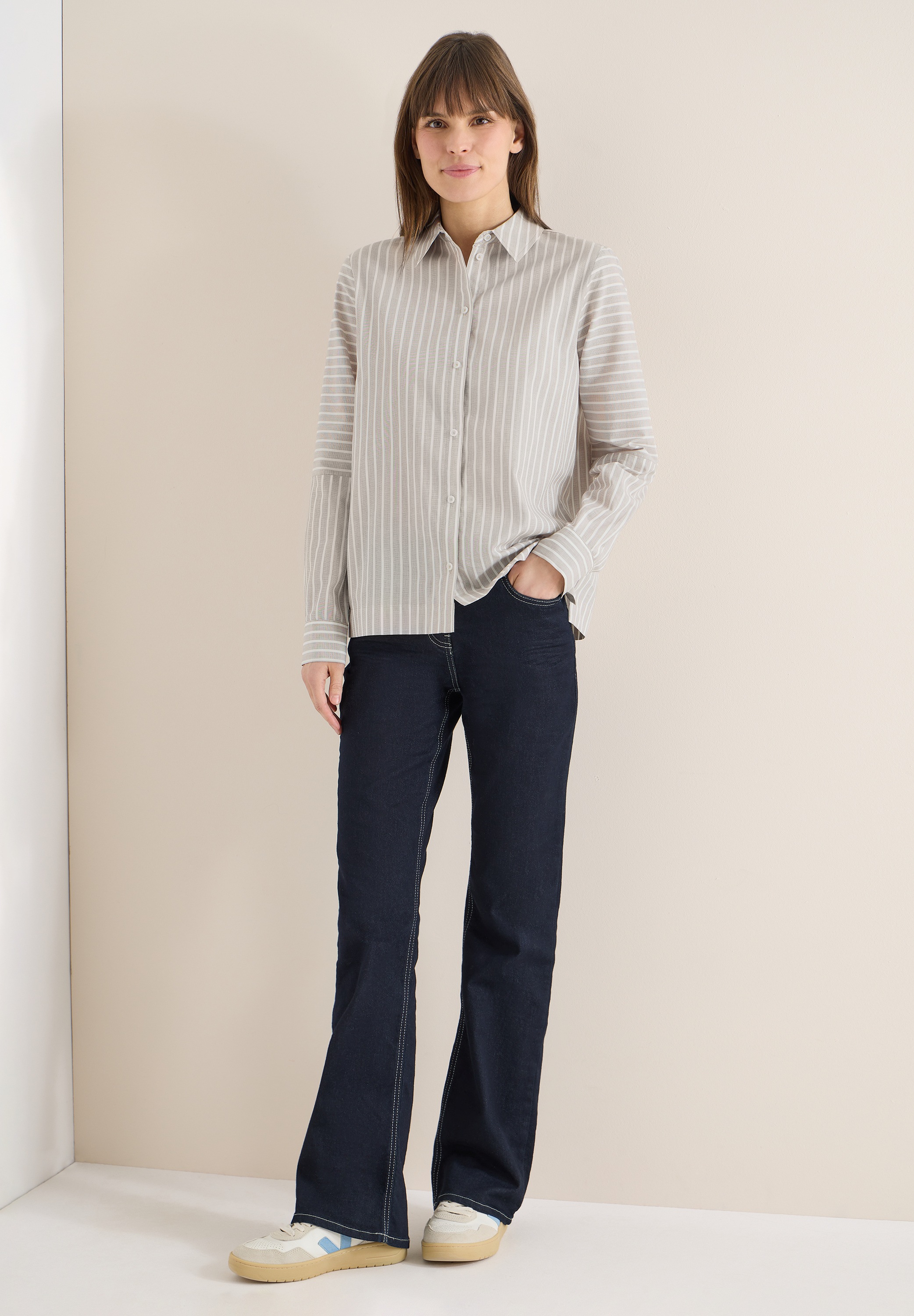 Langarmbluse CECIL, Damen, Gr. M (40), urban taupe, Web, 100% Baumwolle, unifarben, klassisch normal, V-Ausschnitt, Manschette, Blusen, aus reiner Baumwolle 2
