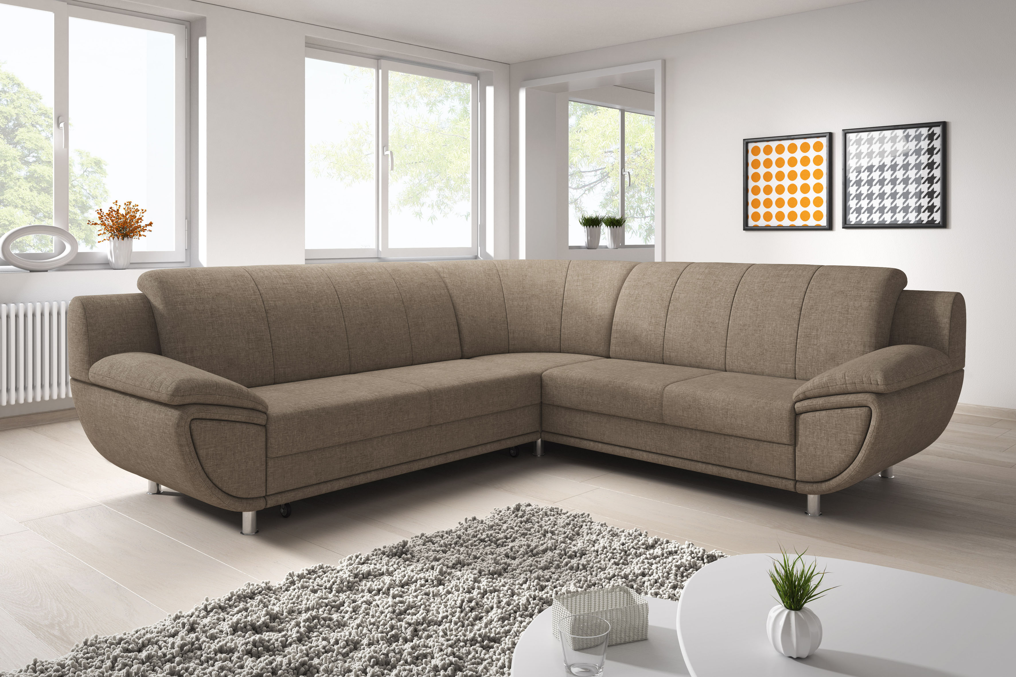 TRENDMANUFAKTUR Ecksofa "Rondo II, zeitlos & elegant, bequeme Armlehnen, L-Form" wahlweise mit Federkern, wahlweise mit Bettfunktion, B/T 267/247cm