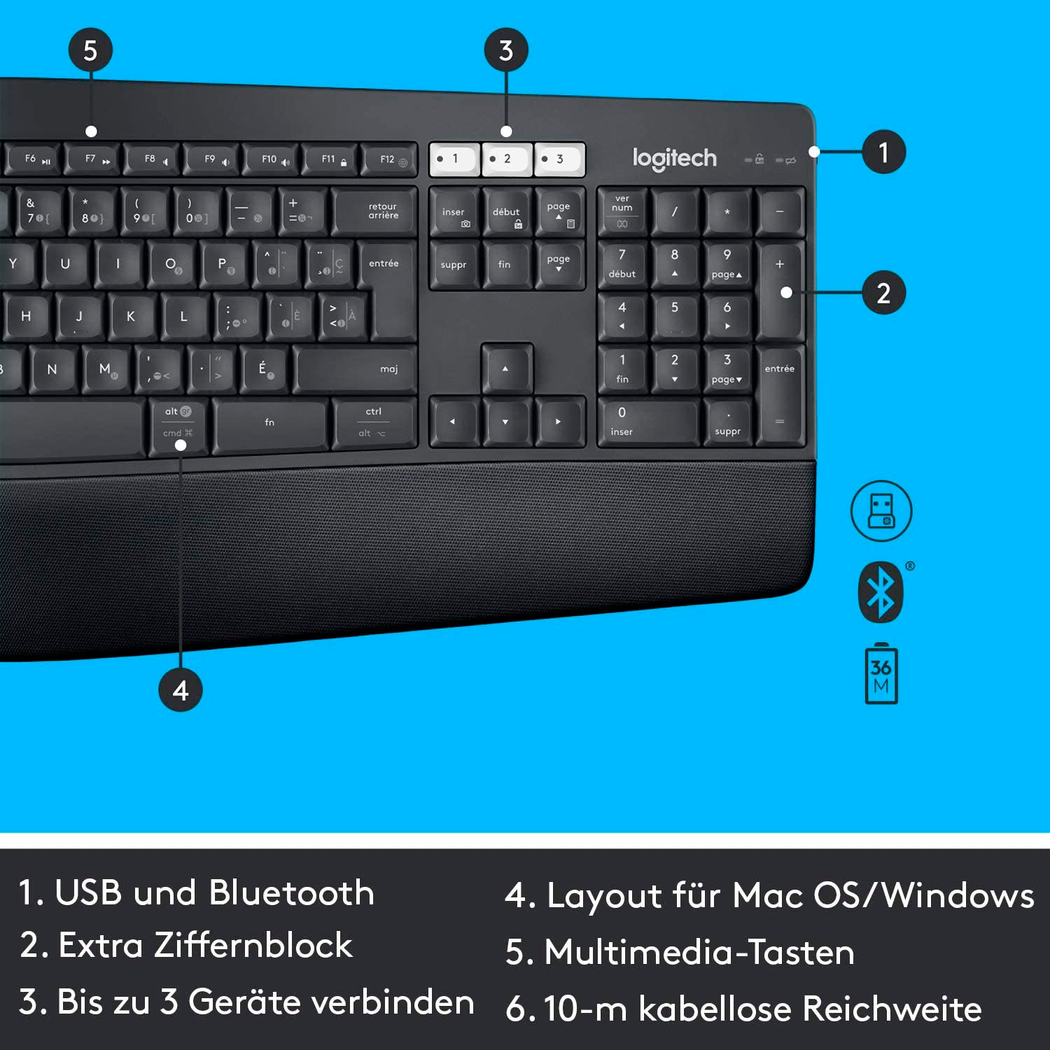 Logitech Tastatur »Wireless Performance Combo MK850 - DE-Layout«, (Ziffernblock)