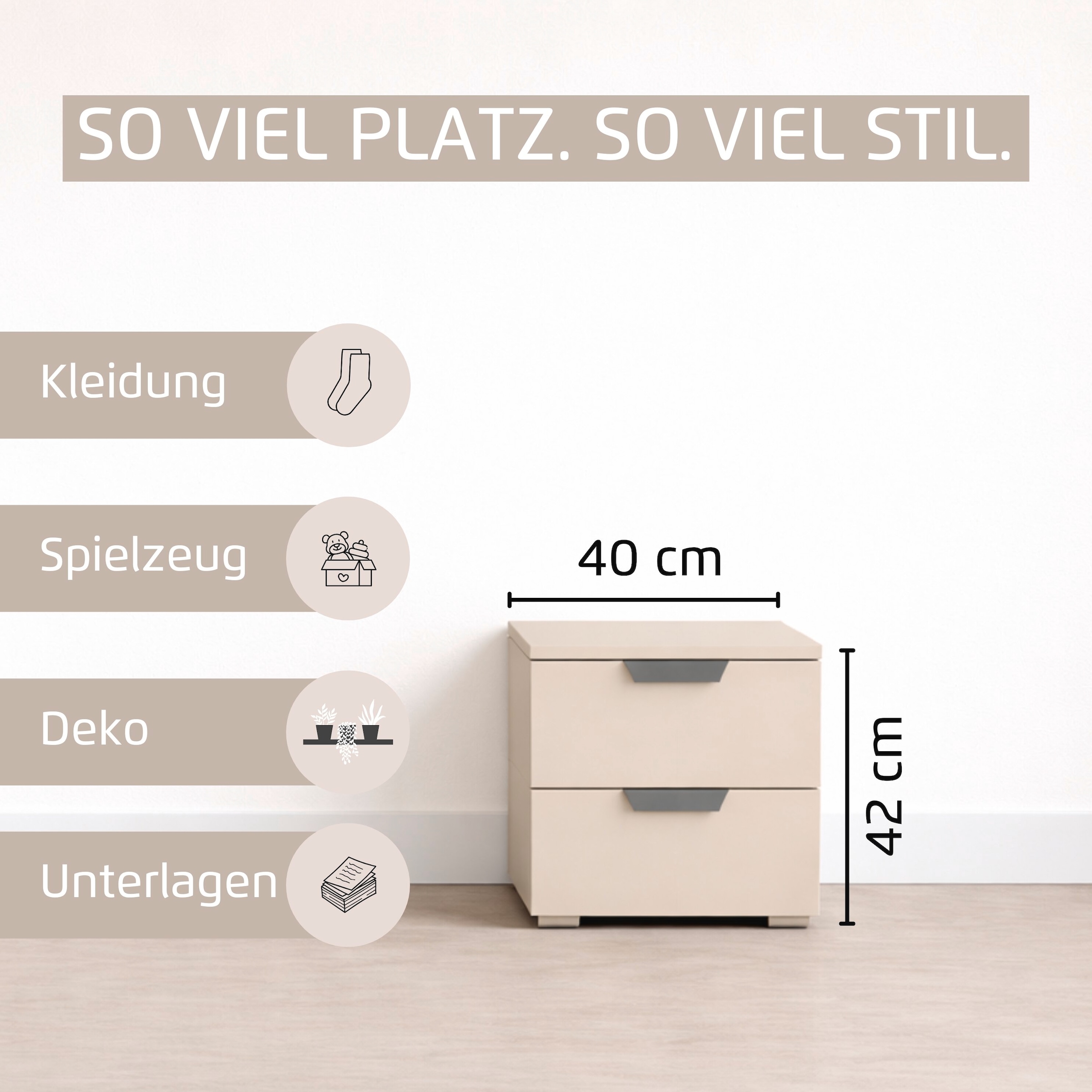 rauch Nachtkommode »Nachttisch Nachtkonsole COSTA mit farblich passenden Metallgriffen« in 2 Griff-Farben, Breite 40 cm,  zwei geräumige Schubladen MADE IN GERMANY