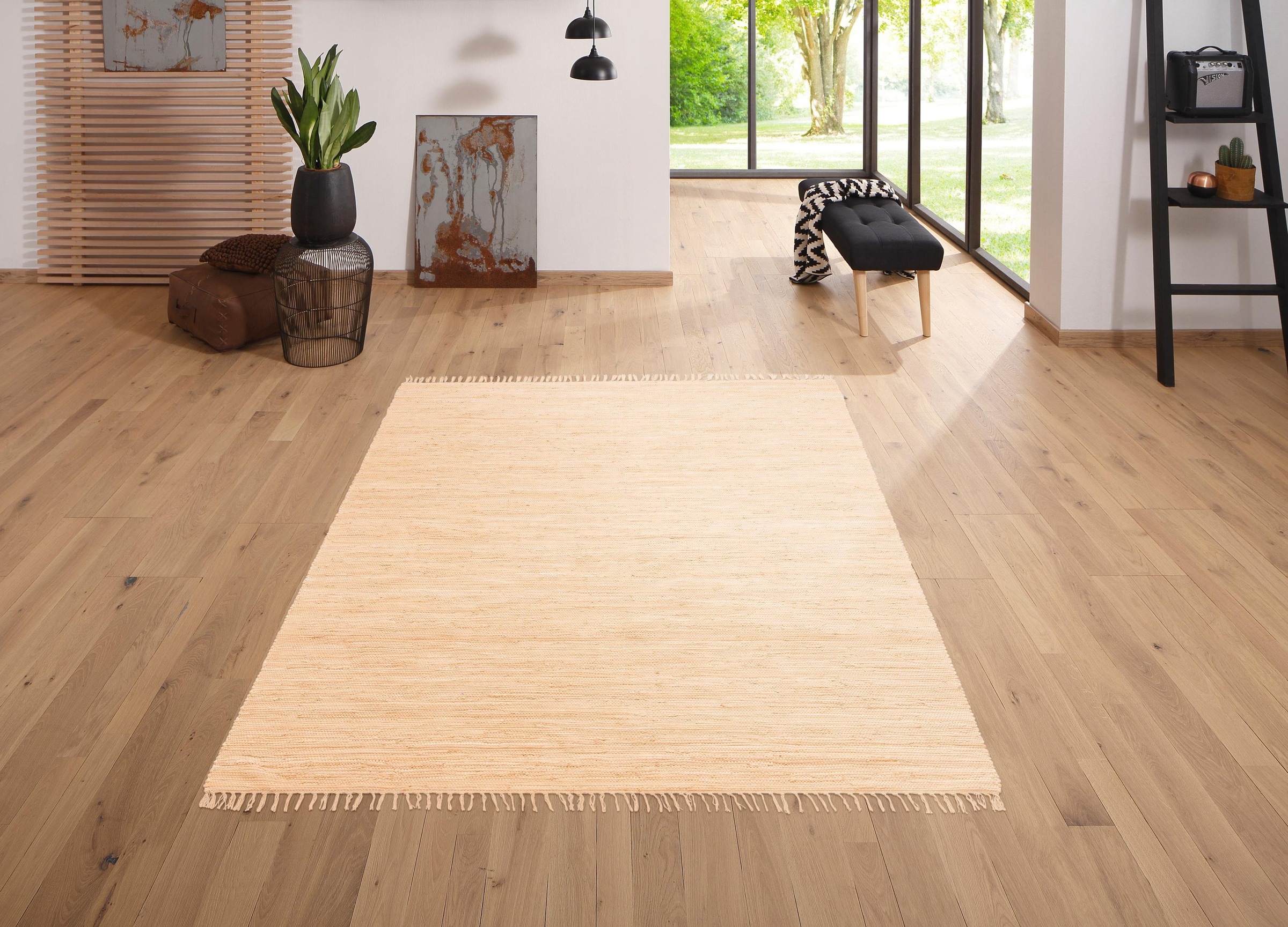 my home Teppich "Ares" rechteckig 5 mm Höhe Uni Farben, handgewebt, mit Fra günstig online kaufen