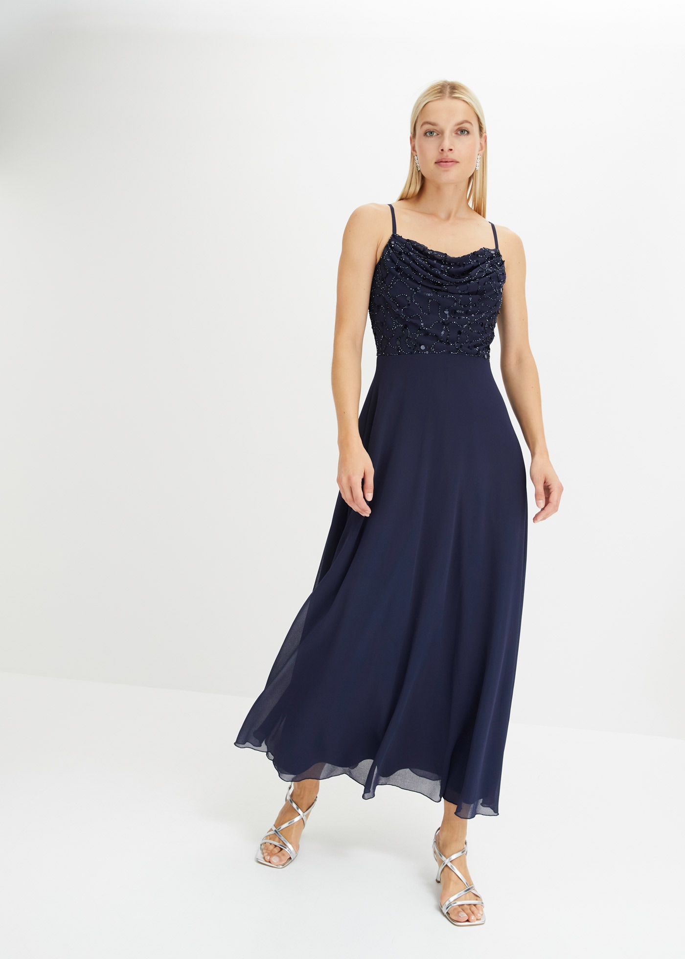 bonprix Trägerkleid »Trägerkleid mit Paillettenstickerei« für festliche Anlässe, mit Tüllrock, ausgestellte Passform