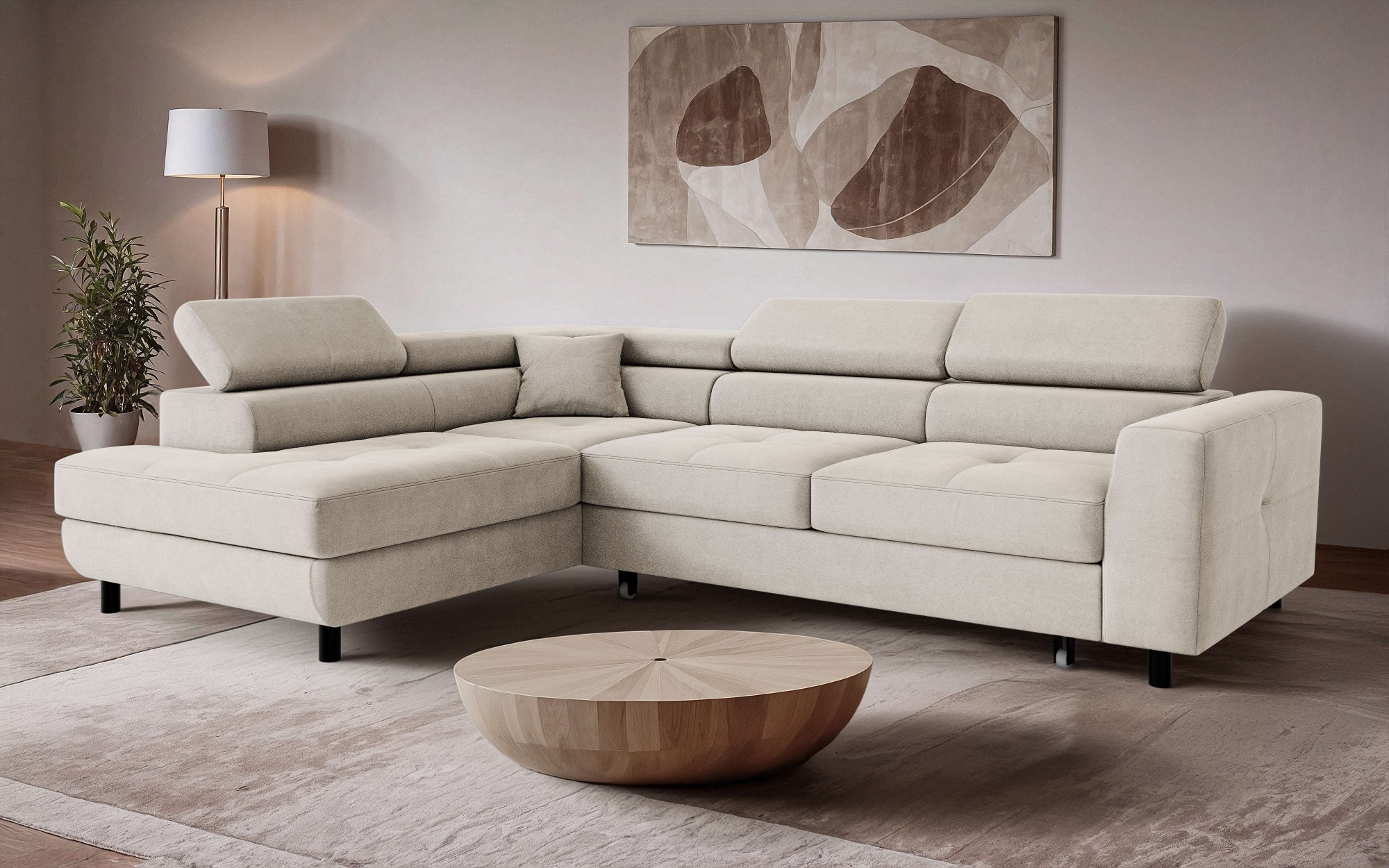 Ecksofa OTTO HOME "AADEN Schlafsofa 254 cm - OTTO. Verlässliche Qualität.", beige (taupe), B:254cm H:90cm T:199cm, 100% Polyester, Sofas, Ecksofa, mit Bettfunktion, Bettkasten, Kopfstützen, rechts/links bestellbar, Topseller