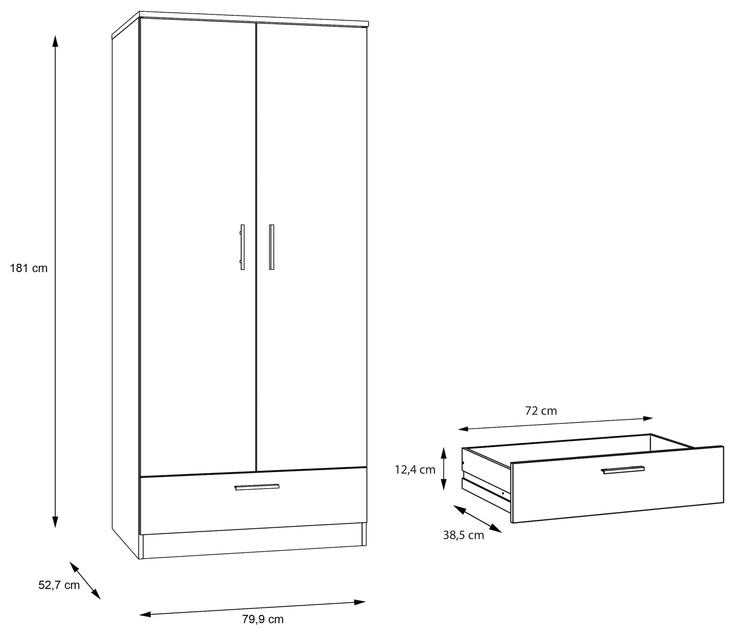 FORTE Kleiderschrank »Drehtürenschrank, Schublade, viel Stauraum« B/H/T 79,9/181/52,7, Schublade, Stauraum, FSC