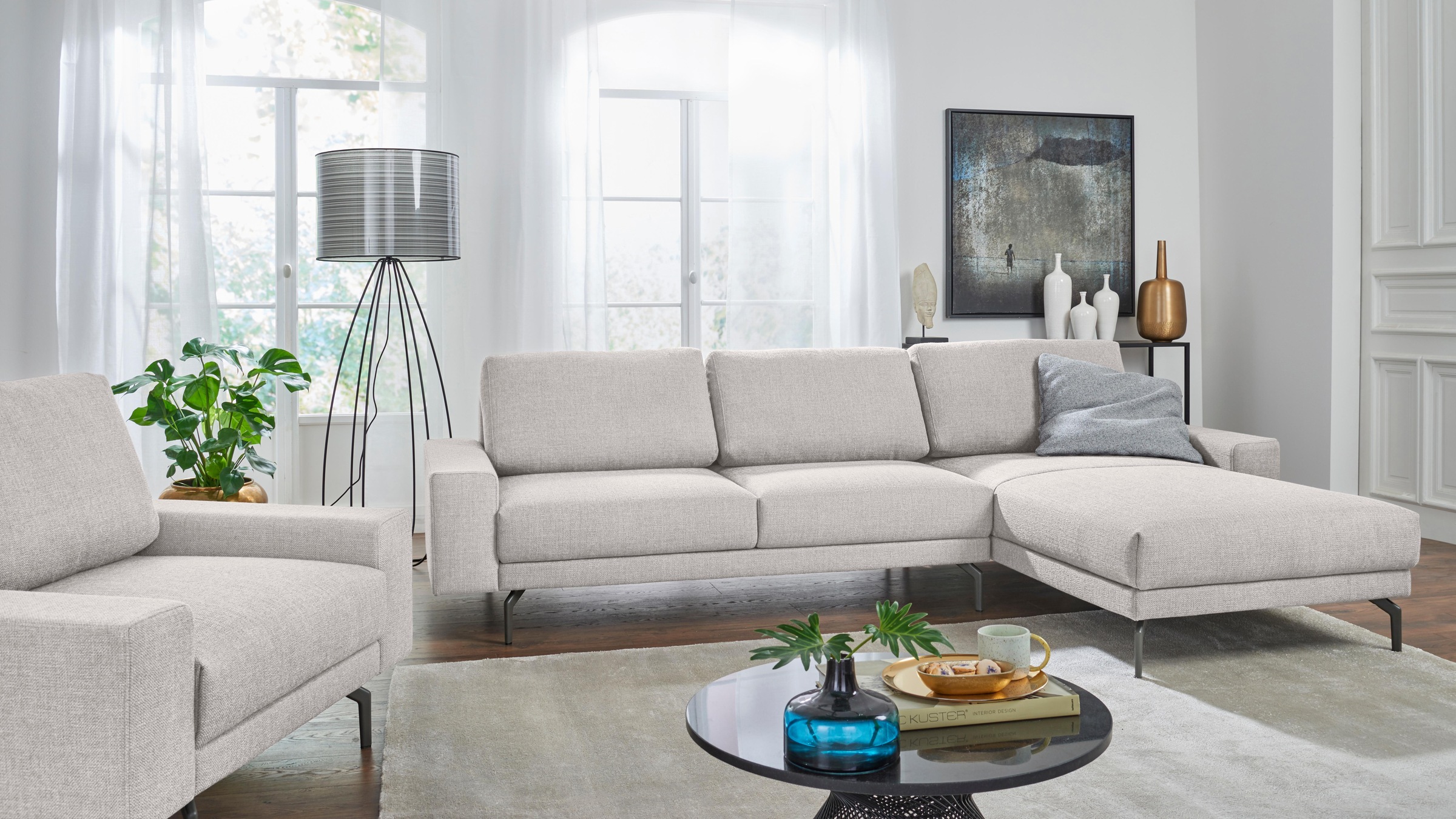 Ecksofa »CR.450, Designecksofa, L-Form«, Armlehne breit und niedrig, Alugussfüße in...