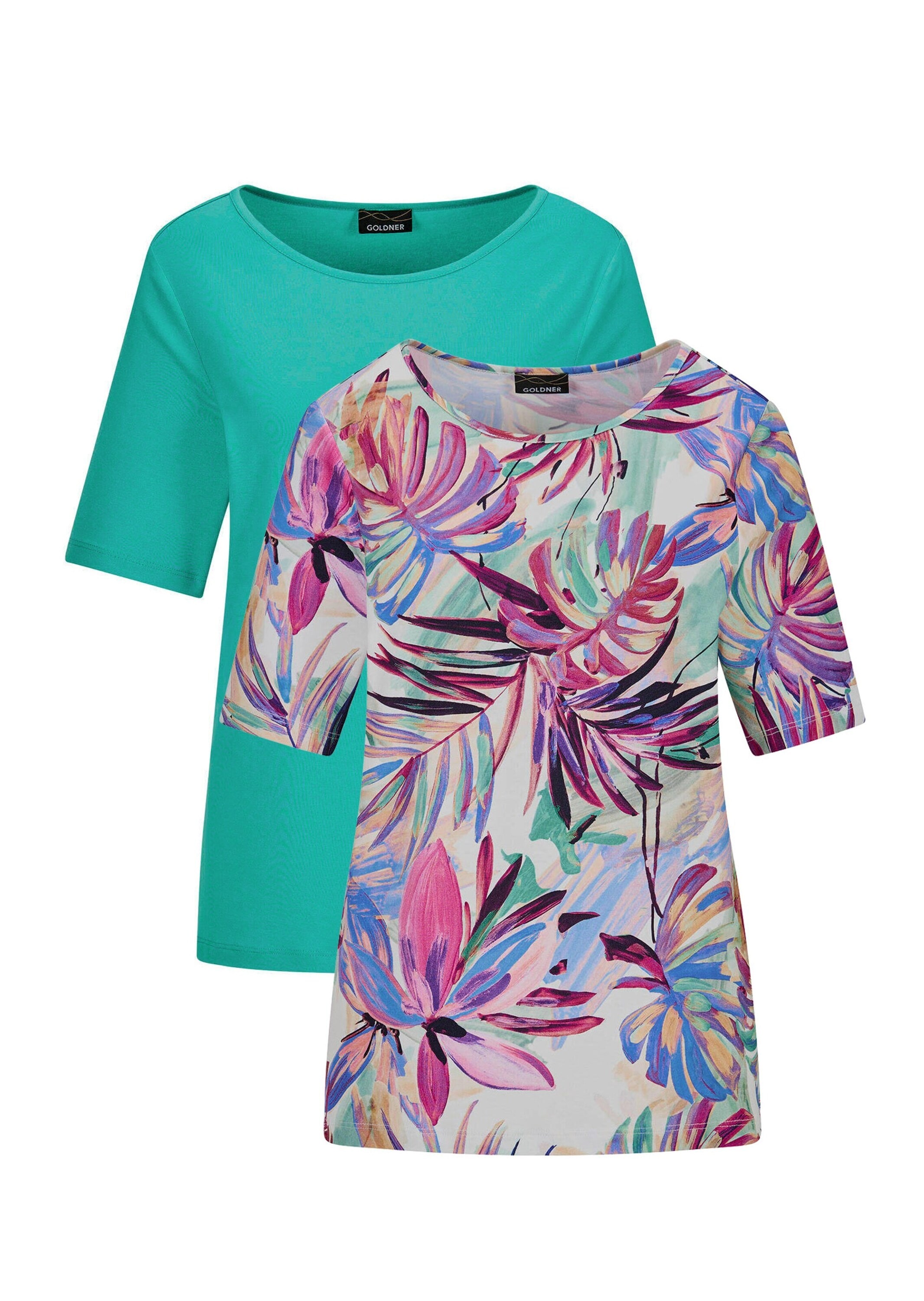 GOLDNER "Kurzgröße Elegantes Shirt-Duo mit Muster-Mix" stretchbequemer Viskosejersey