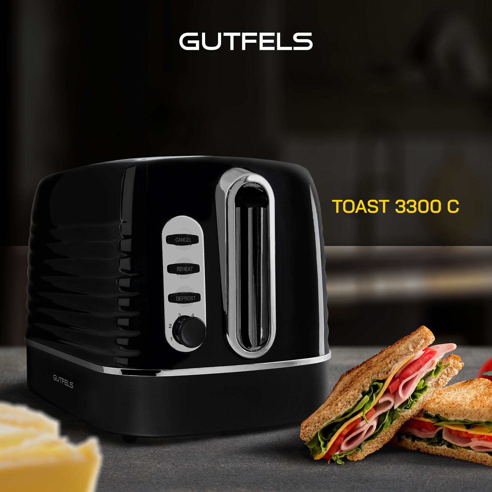 Gutfels Toaster »TOAST 3300 C«, 2 kurze Schlitze, 1050 W, 2-Scheiben-Toaster,1050 Watt