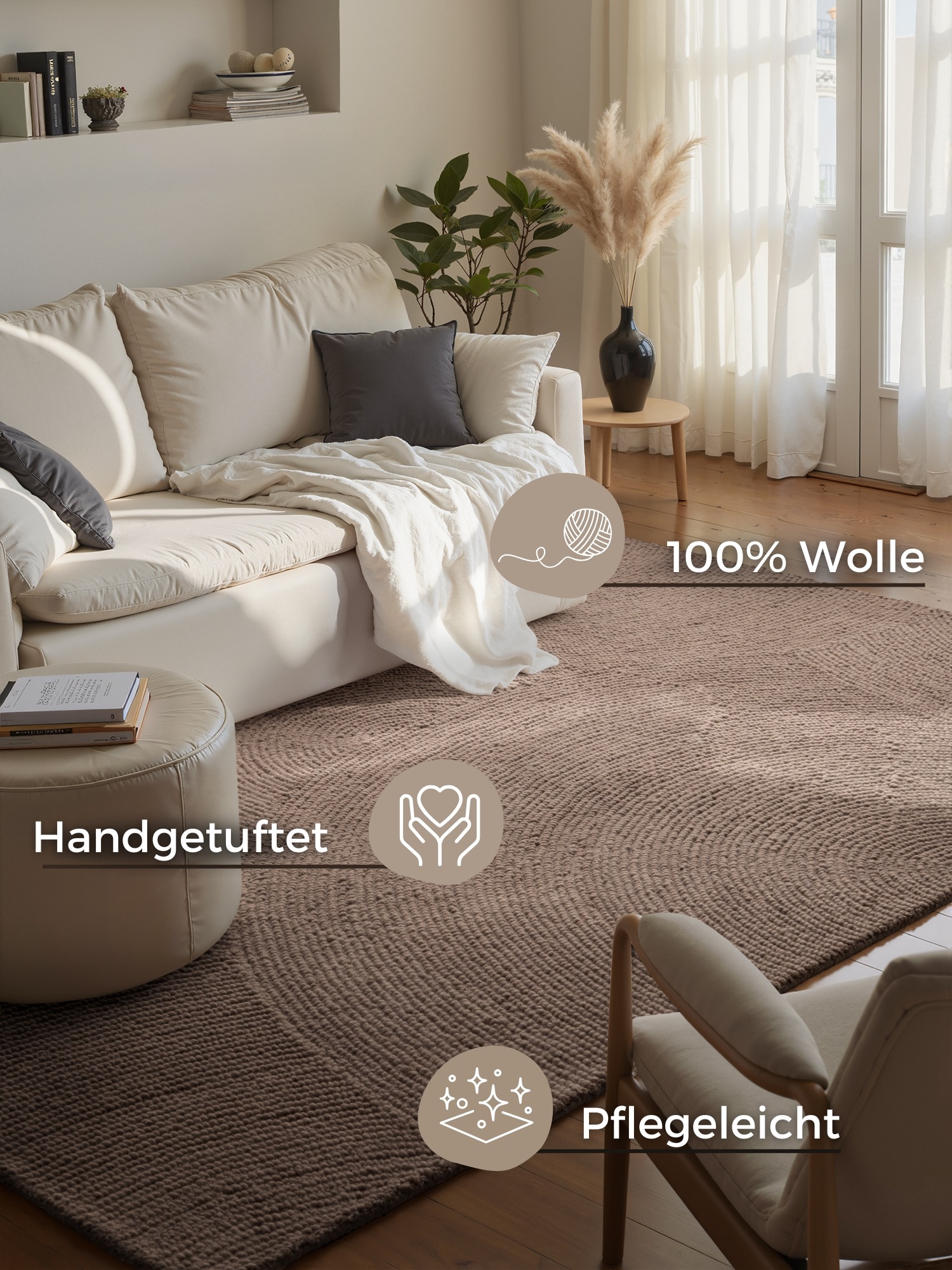 Thumbnail - HANSE Home Wollteppich "Eleni" rechteckig 18 mm Höhe Handgetuftet, Wolle, Natur, Wohnzimmer, Schlafzimmer, Skandi, Hygge