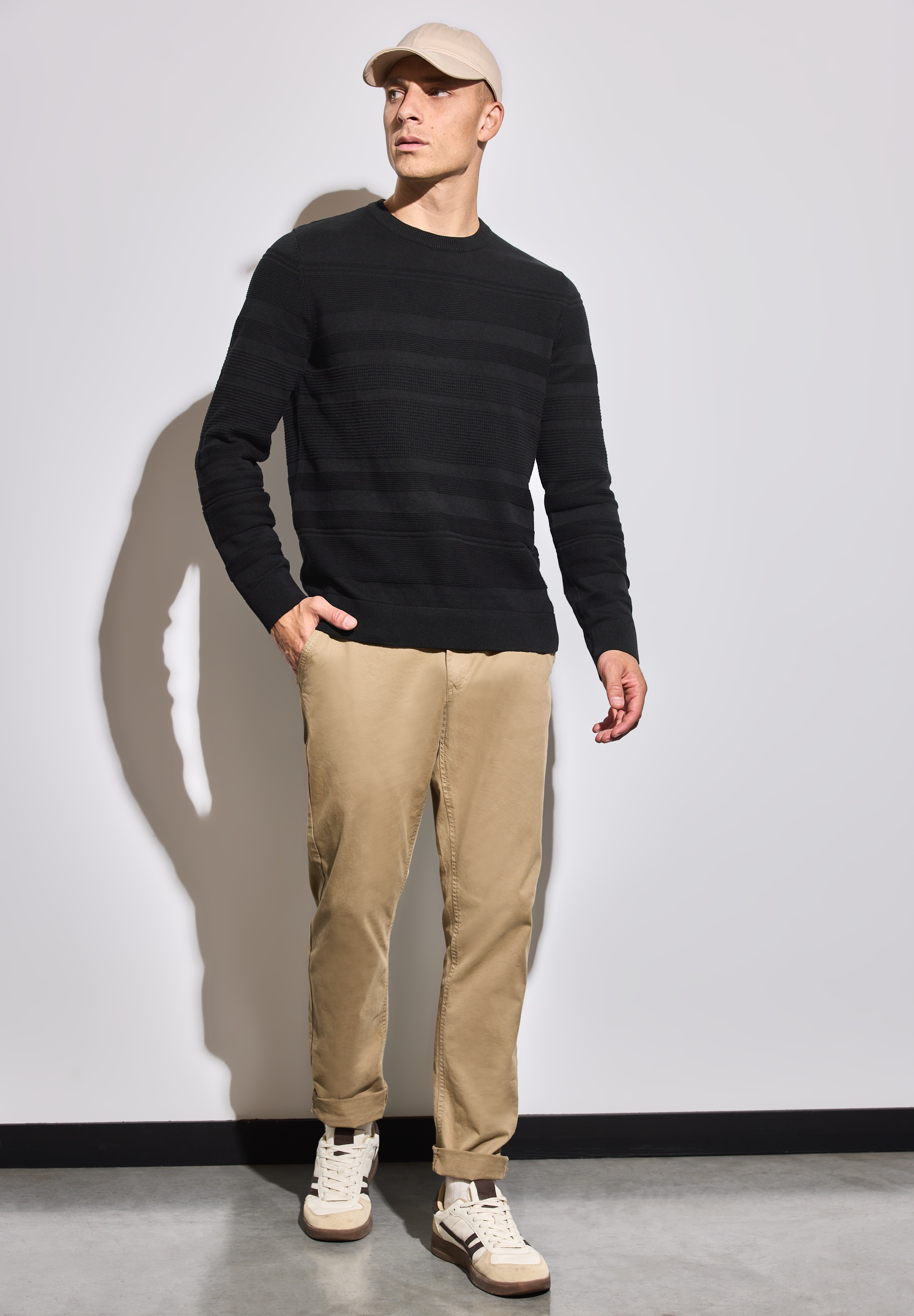 STREET ONE MEN Rundhalspullover, aus reiner Baumwolle
