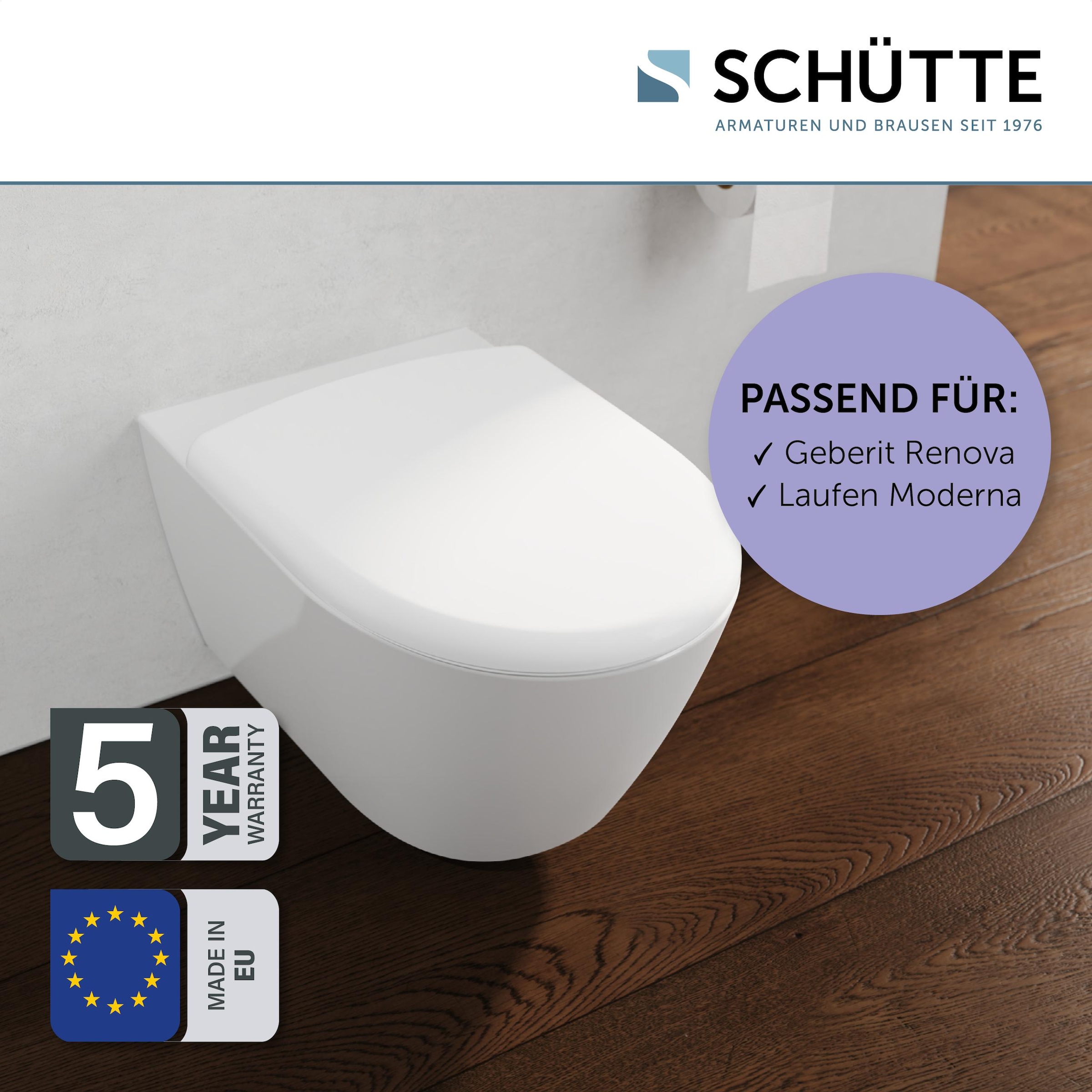 Schütte WC-Sitz »Duroplast, WHITE D-Form PRO 3«, (WC-Sitz, Befestigungsmaterial, Montageanleitung), mit Absenkautomatik und Schnellverschluss