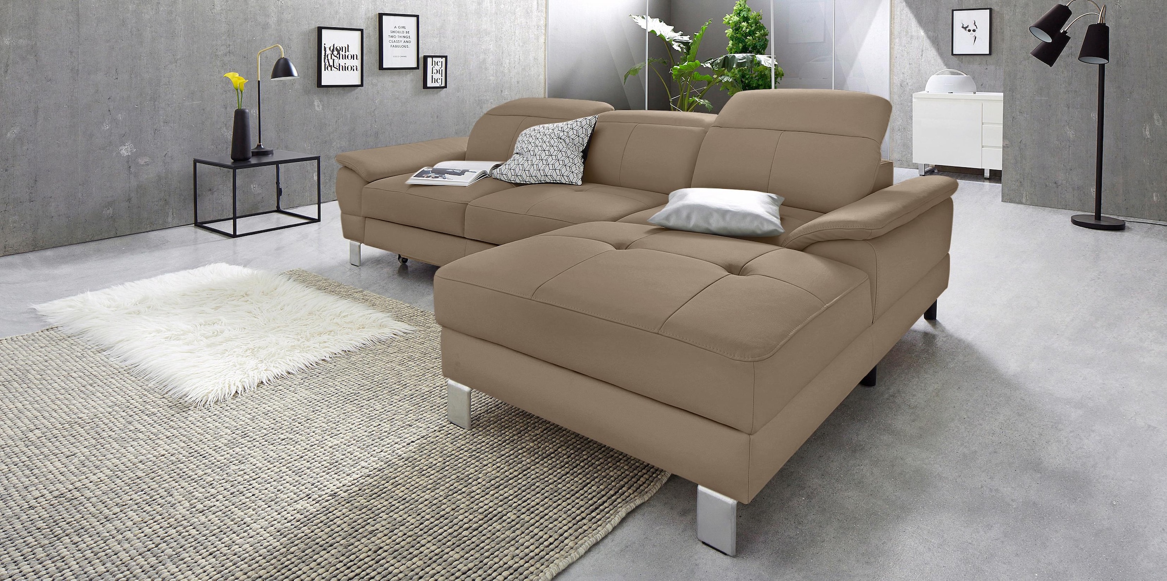 exxpo - sofa fashion Ecksofa »Mantua 2, inkl. Kopf- bzw. Rückenverstellung, bequem, L-Form«, wahlweise mit Bettfunktion und Bettkasten, tolle Verarbeitungsdetails