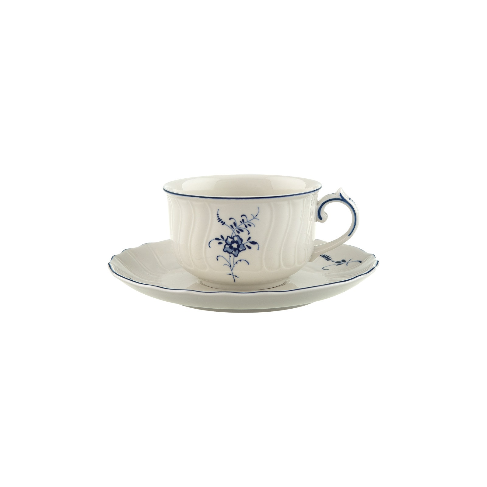 Villeroy & Boch Tasse "Teetasse mit Untertasse Vieux Luxembourg 150 ml weiß-blau" Spülmaschinengeeignet, Mikrowellengeeignet