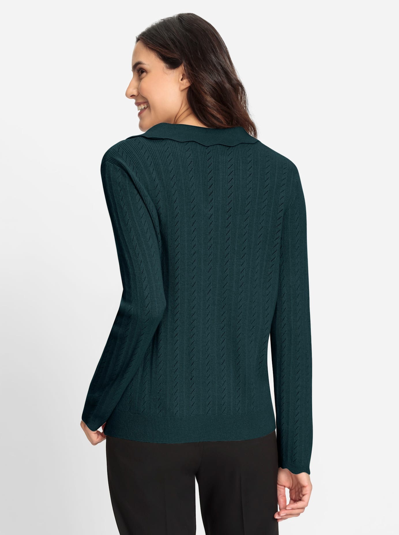 Polokragenpullover INSPIRATIONEN "Polopullover", Damen, Gr. 42, blau (petrol), 45% Viskose, 37% Wolle, 15% Polyamid, 3% Kaschmir, unifarben, Pullover 2