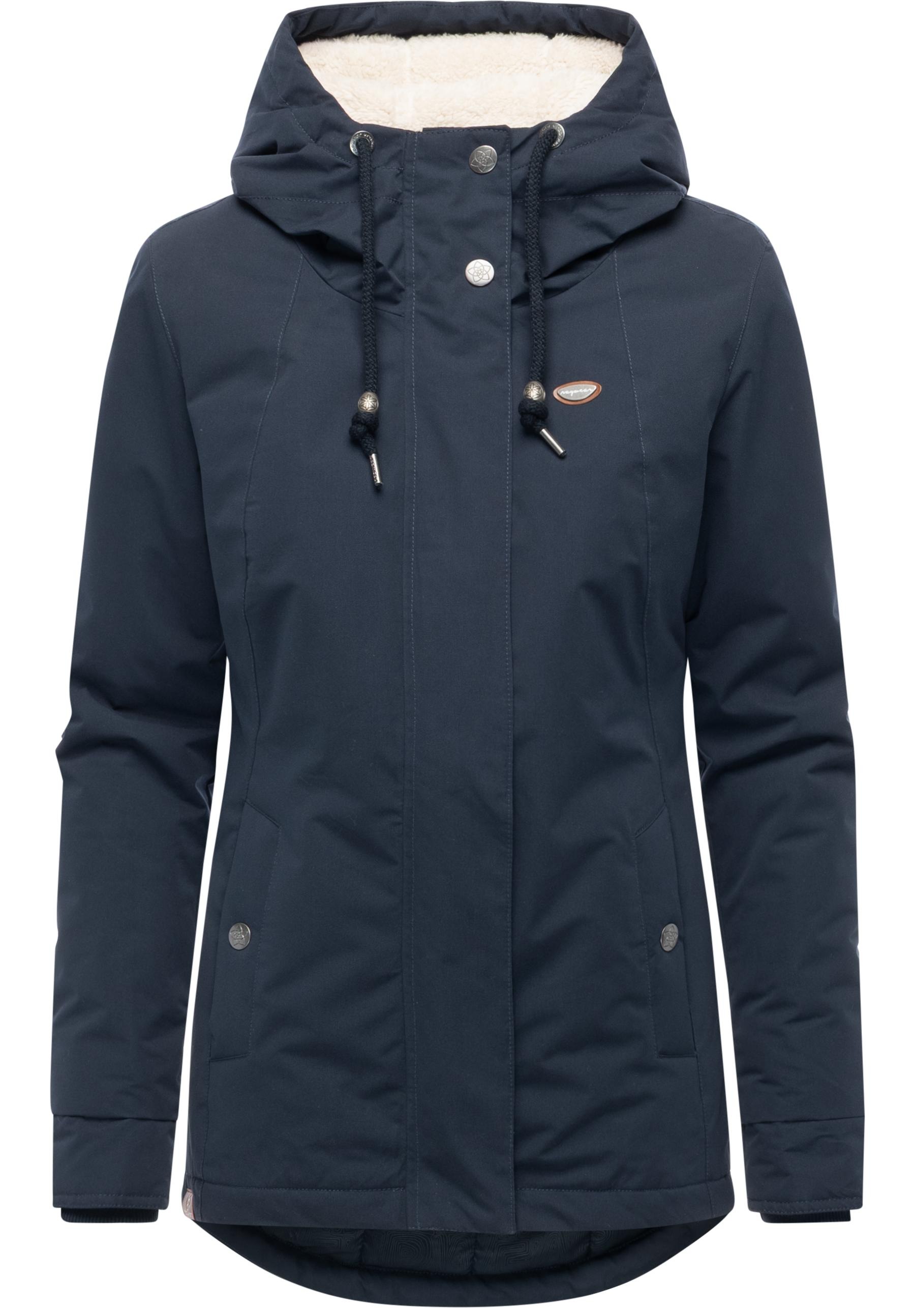 Kurzmantel RAGWEAR "Alvena YOUMODO", Damen, Gr. 4XL (48), navy, Obermaterial: 100% Polyester; Innenfutter: 100% Polyester; Wattierung: 100% Polyester, tailliert Po-bedeckend, hoch geschlossener Ausschnitt, Ärmel ohne Ärmelschlitz Rippbündchen, Mäntel Kurz