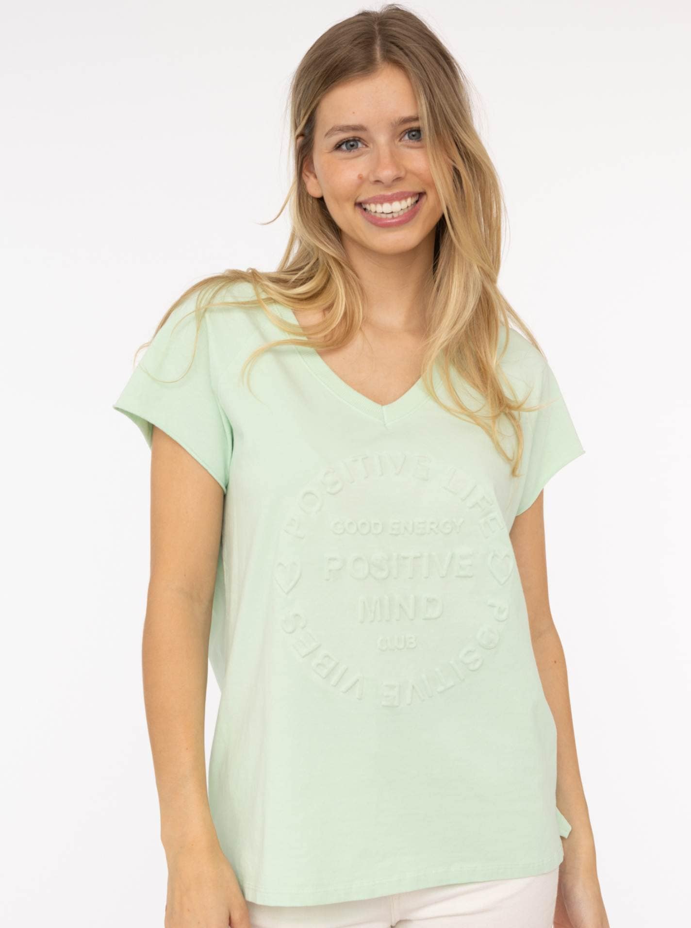 Zwillingsherz Kurzarmshirt "Oversizedshirt Stempeldruck "Positive Mind"", m günstig online kaufen