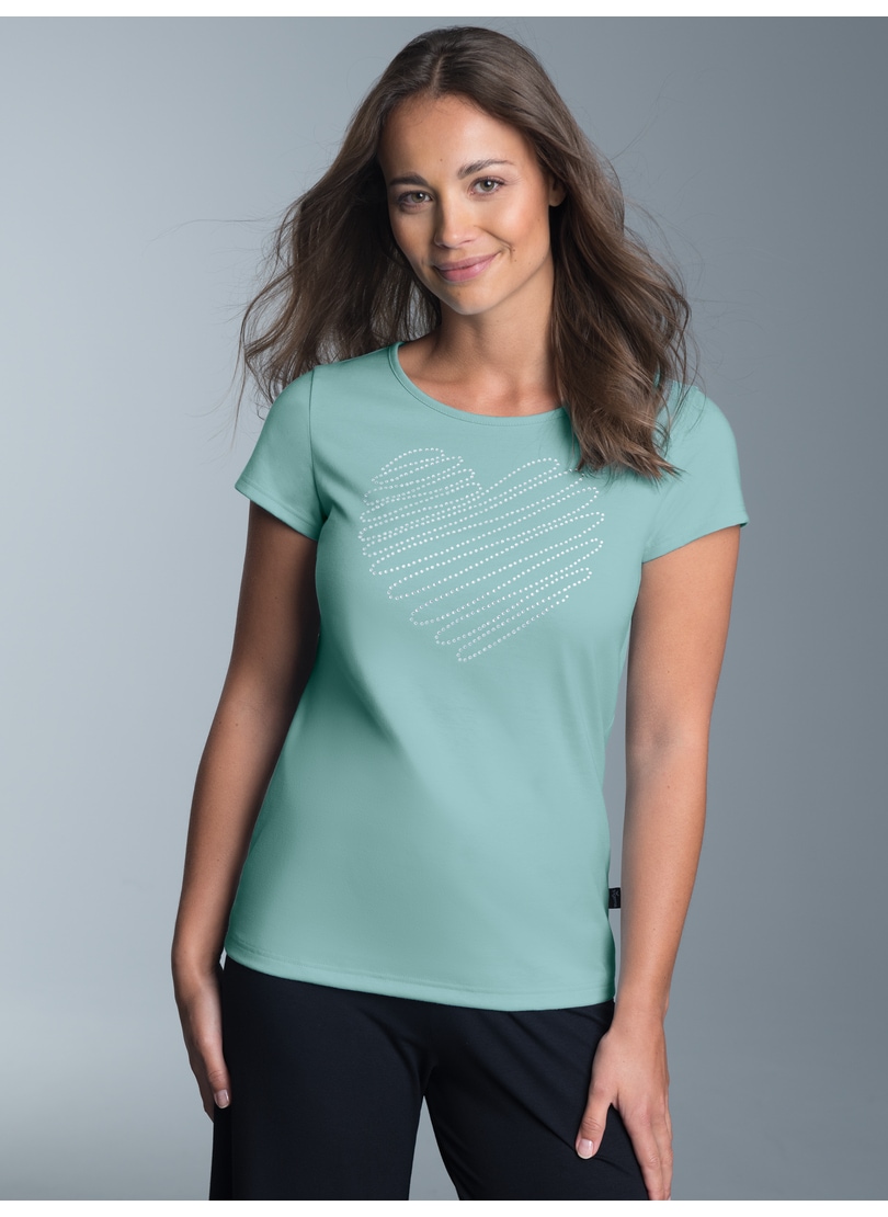 Trigema T-Shirt »TRIGEMA Slim Fit T-Shirt mit glitzerndem Herz-Printmotiv«, (1 tlg.)