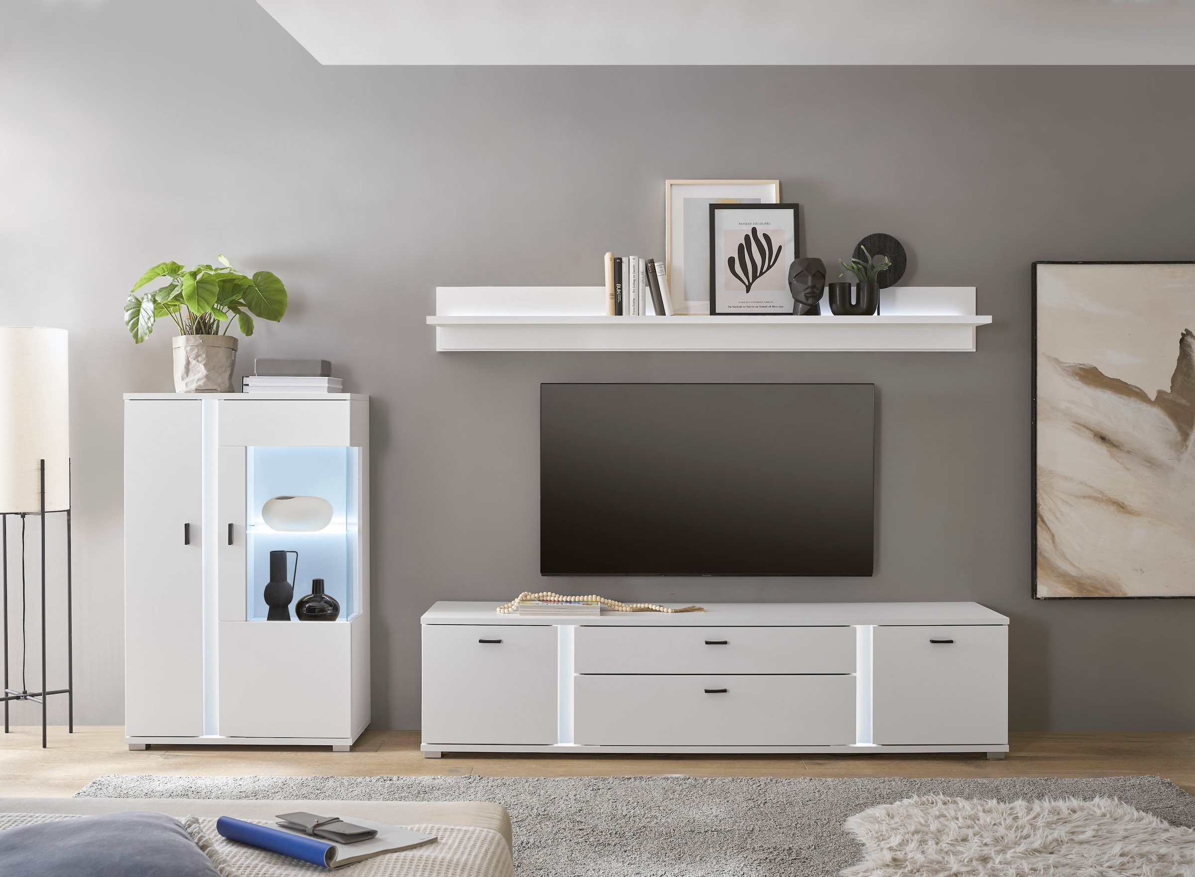 INOSIGN Wohnwand »LONG ISLAND«, (Set, 3 St.), in moderner Trendfarbe,inklusive senkrechter Beleuchtung,Breite 290 cm