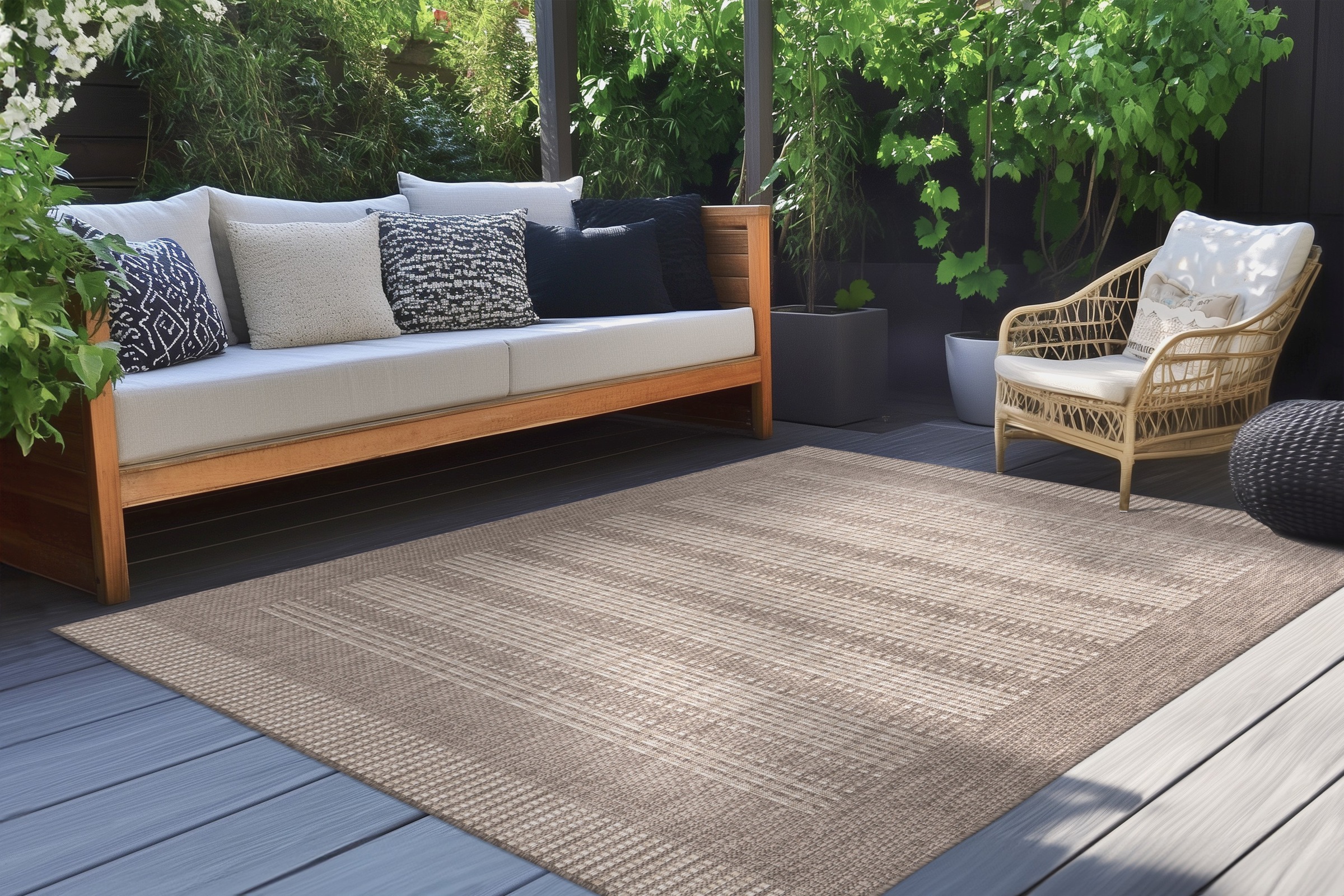 Teppich KAYOOM "Nibru 125", taupe, B:60cm H:5mm L:110cm, Polypropylen, Teppiche, Teppich, Flachgewebe, In- und Outdoor geeignet, schnell trocknend