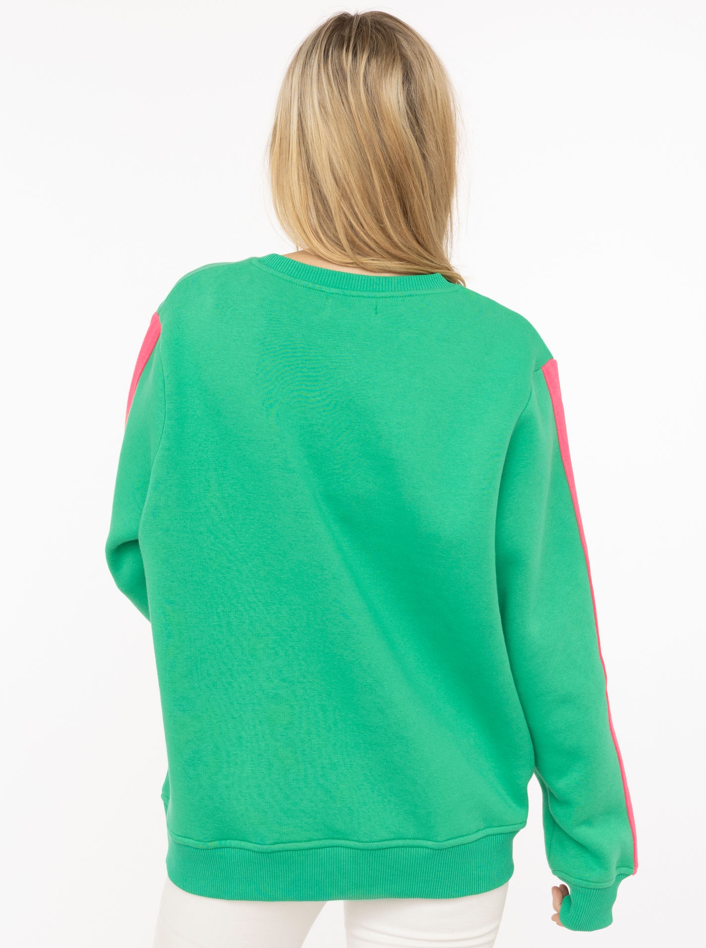 Zwillingsherz Sweatshirt »"Smile Everyday"«, pinker Streifen am Arm, Rundhals, gesticktes Herz und Schrift
