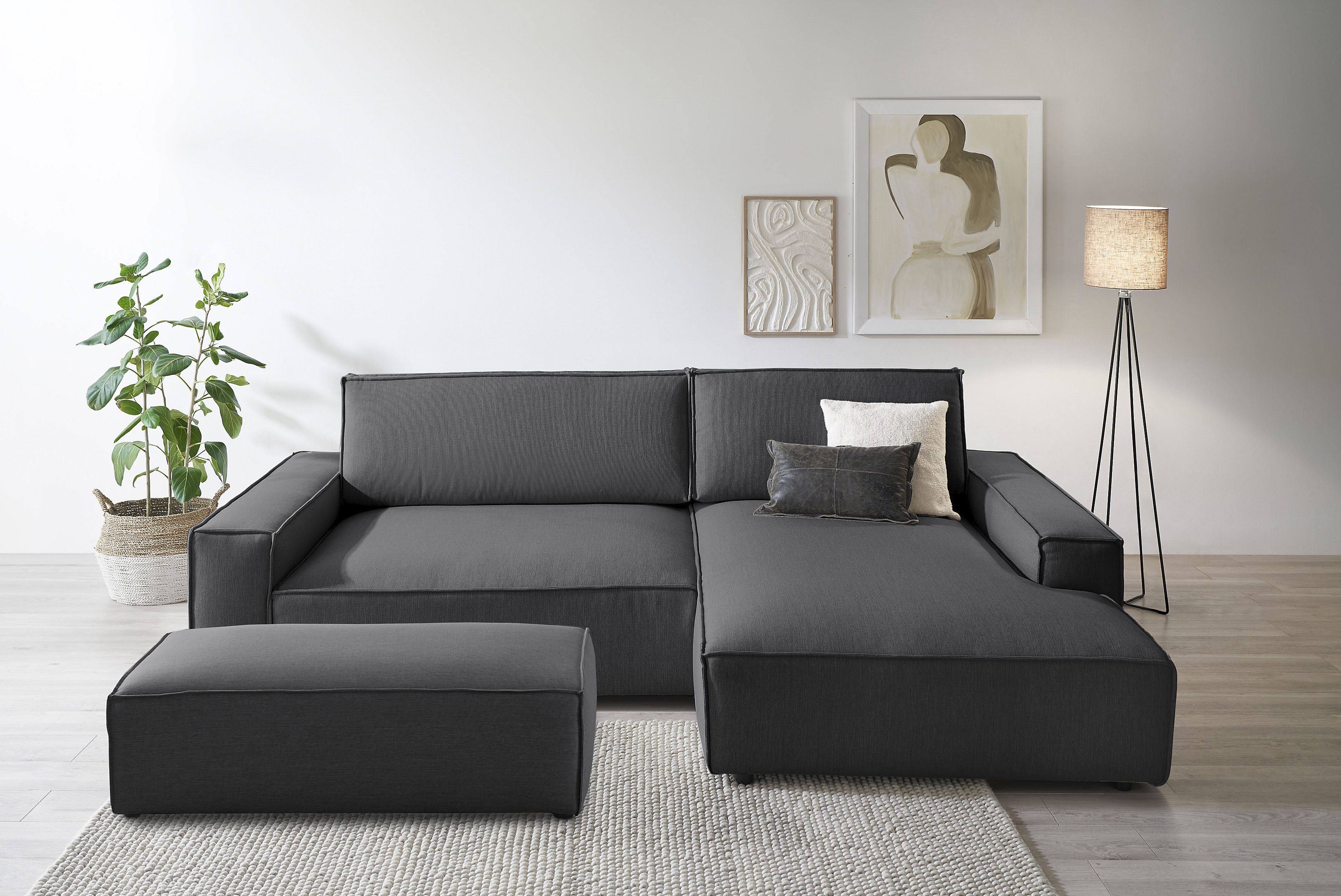 OTTO home Polsterecke "SHERWOOD XXL tief, L-Form, Schlaffunktion, Bigsofa, Cord, Leinenoptik" stellbar zum Schlafsofa (Krokodilverbinder), Cord, Leinenoptik
