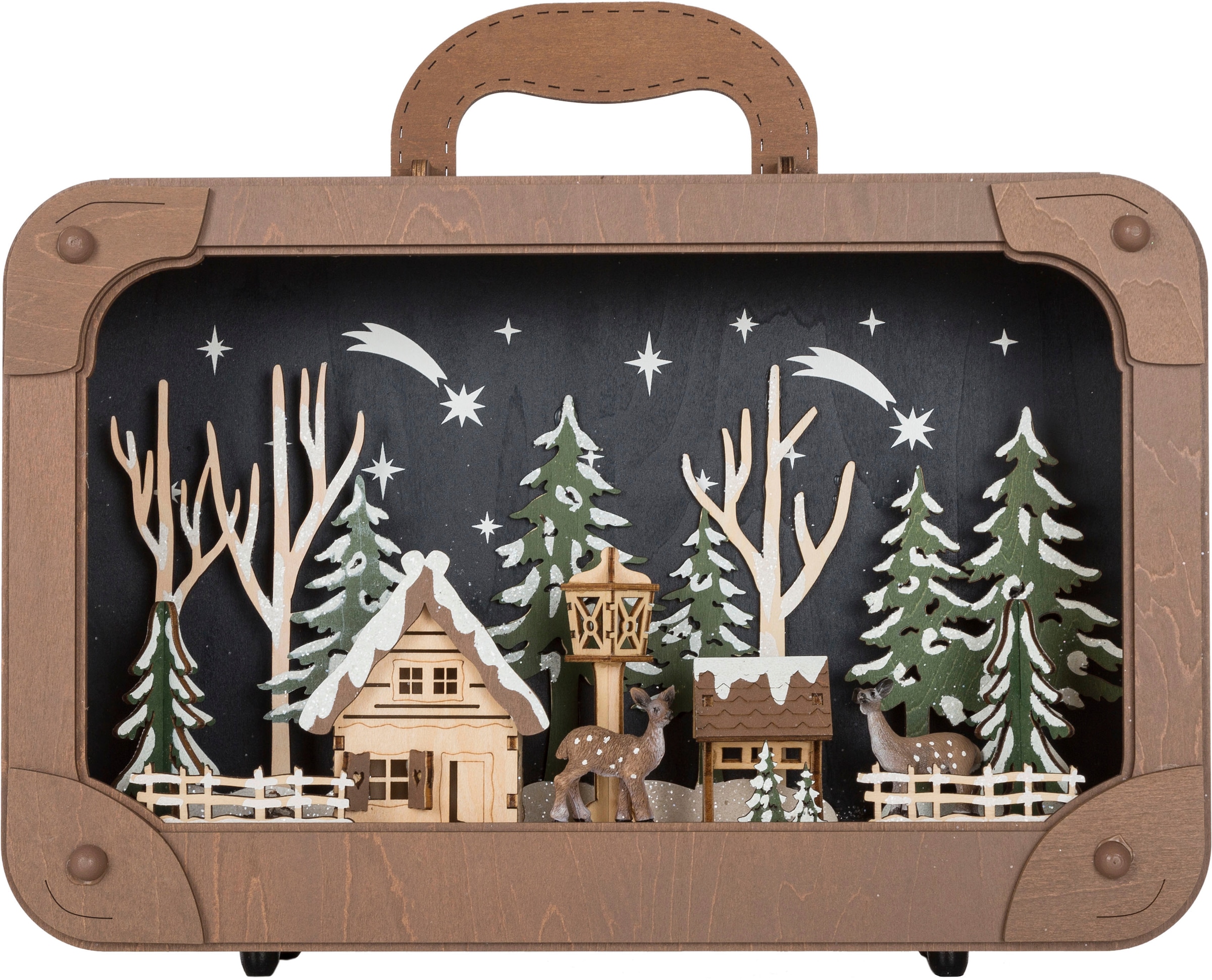 Dekoobjekt »Koffer mit LED-Dekoration, Weihnachtsdeko aus Holz«, Dekolicht mit...