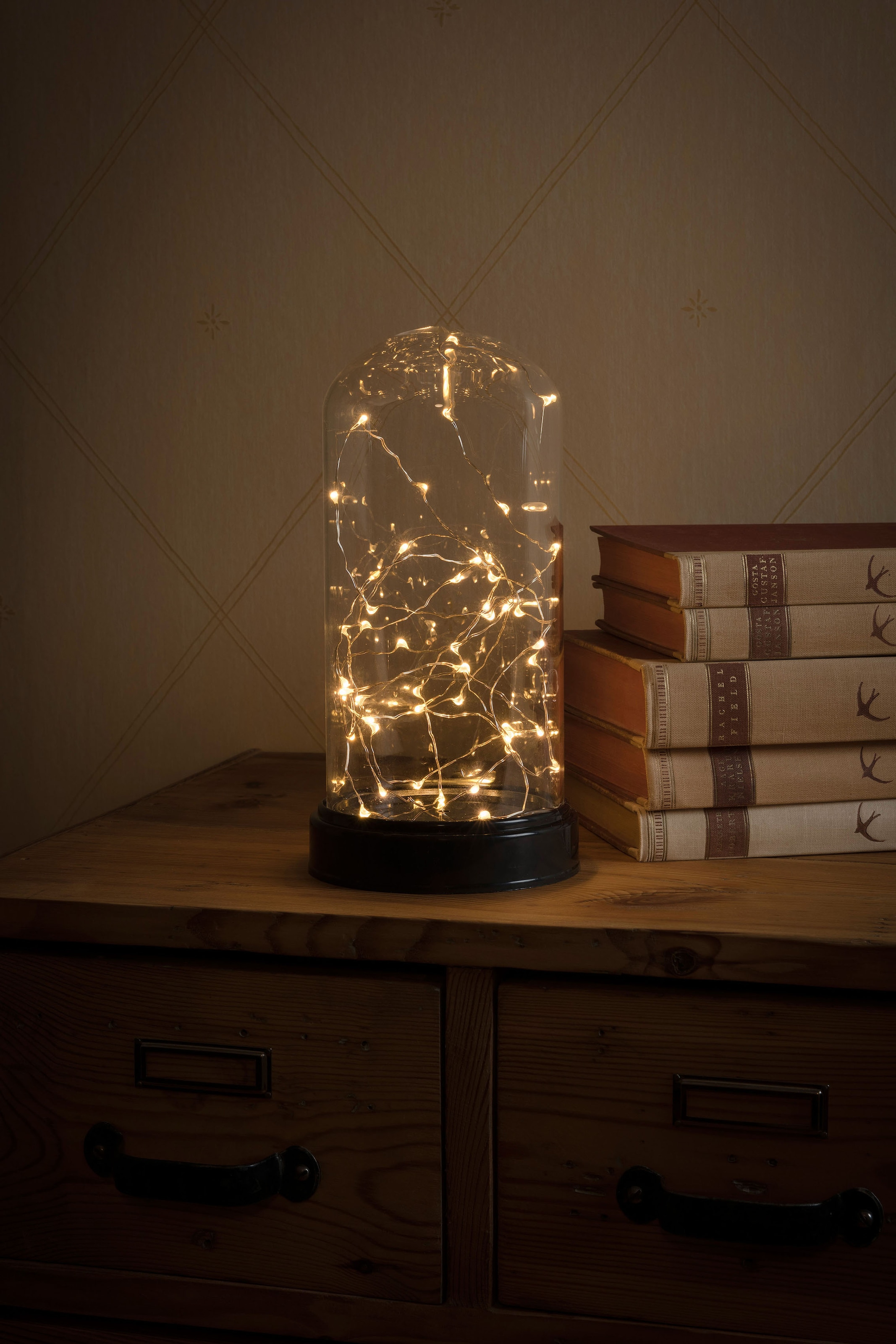 KONSTSMIDE LED Dekolicht "Weihnachtsdeko" LED-Modul 1 Stk. LED Dekoglaskuppel mit silberfb. Draht, 50 bernsteinfarbene Dioden