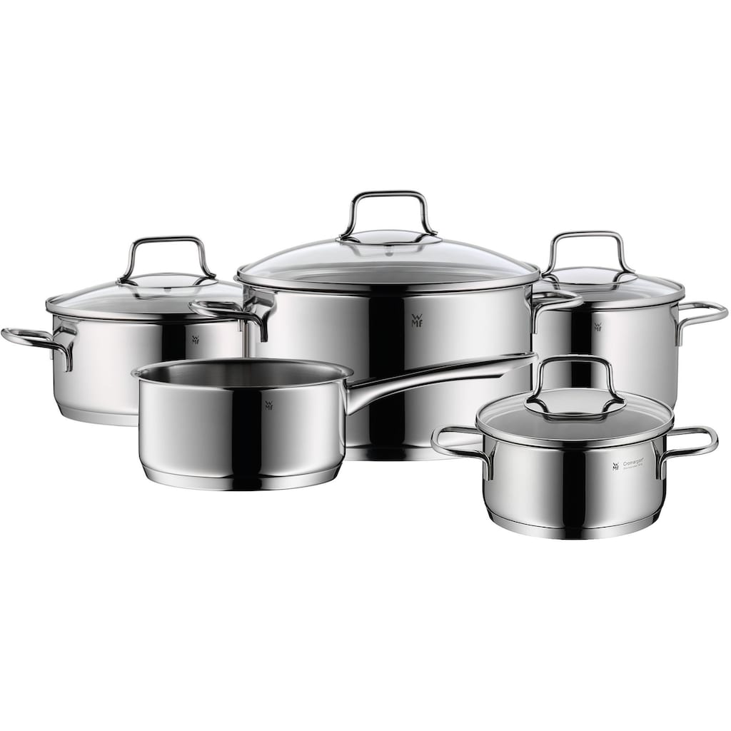 WMF Topf-Set »Astoria«, Cromargan® Edelstahl Rostfrei 18/10, (Set, 9 tlg., 1 Bratentopf Ø 16/20 cm, 1 Fleischtopf Ø 16/20 cm, 1 Stieltopf Ø 16 cm)