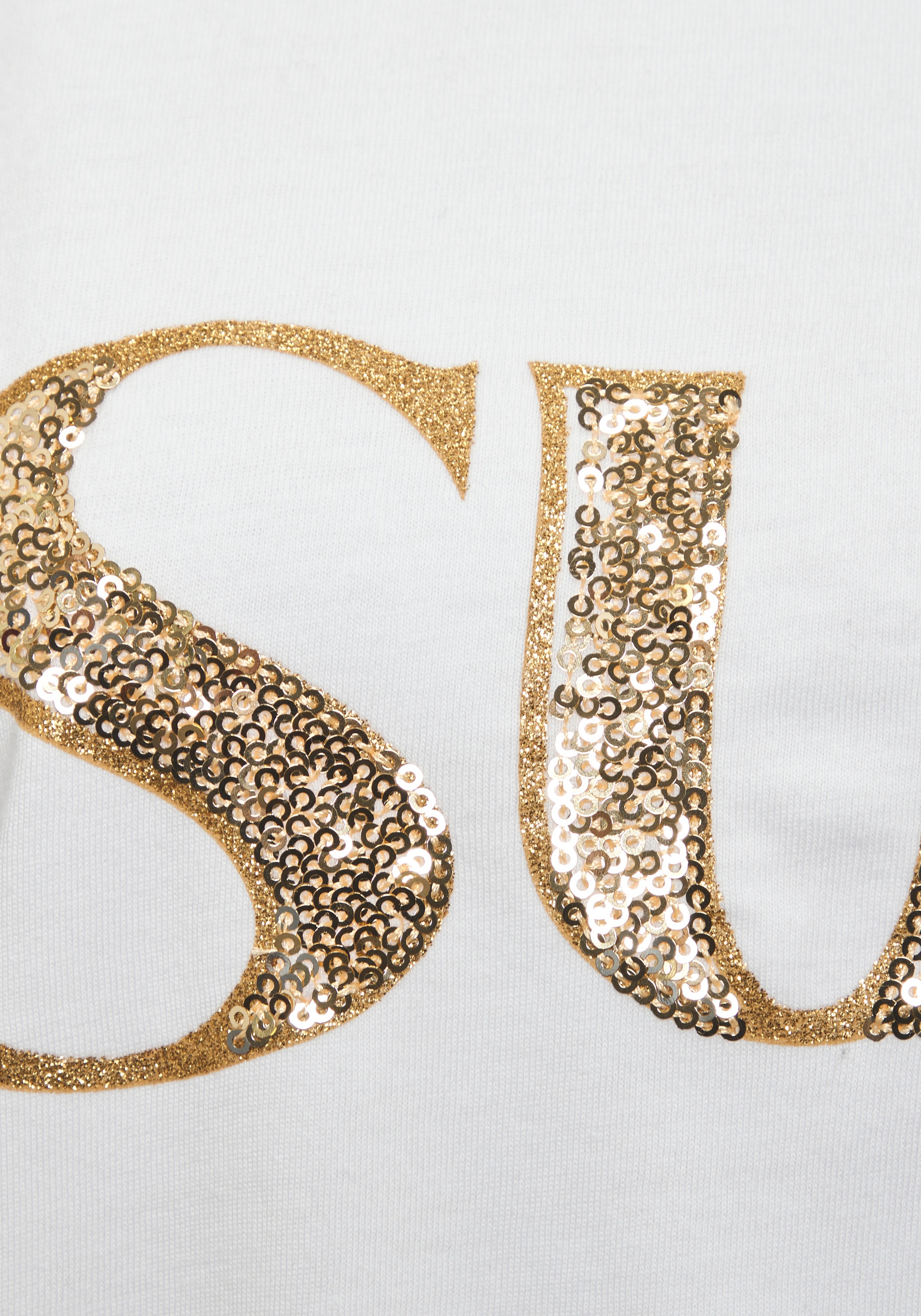 LASCANA T-Shirt mit glänzender Pailettenapplikation