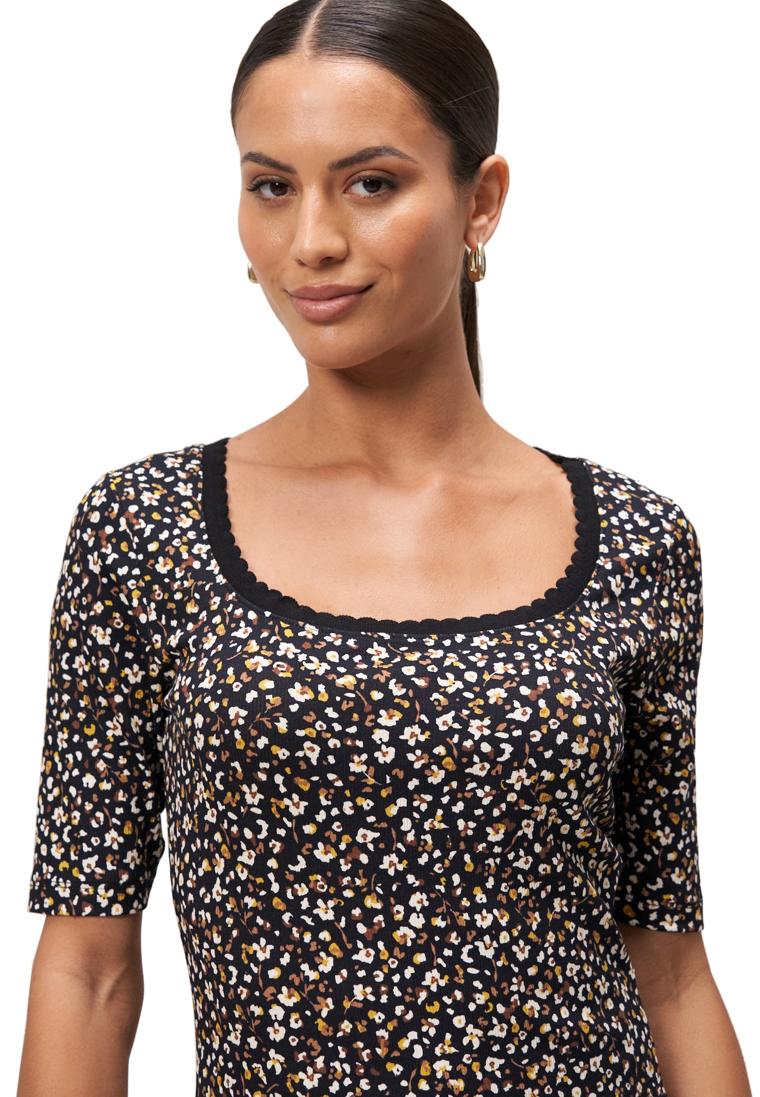 Zero Kurzarmshirt »zero Blumenshirt mit Wellensaum«, (1 tlg.), weiteres Detail