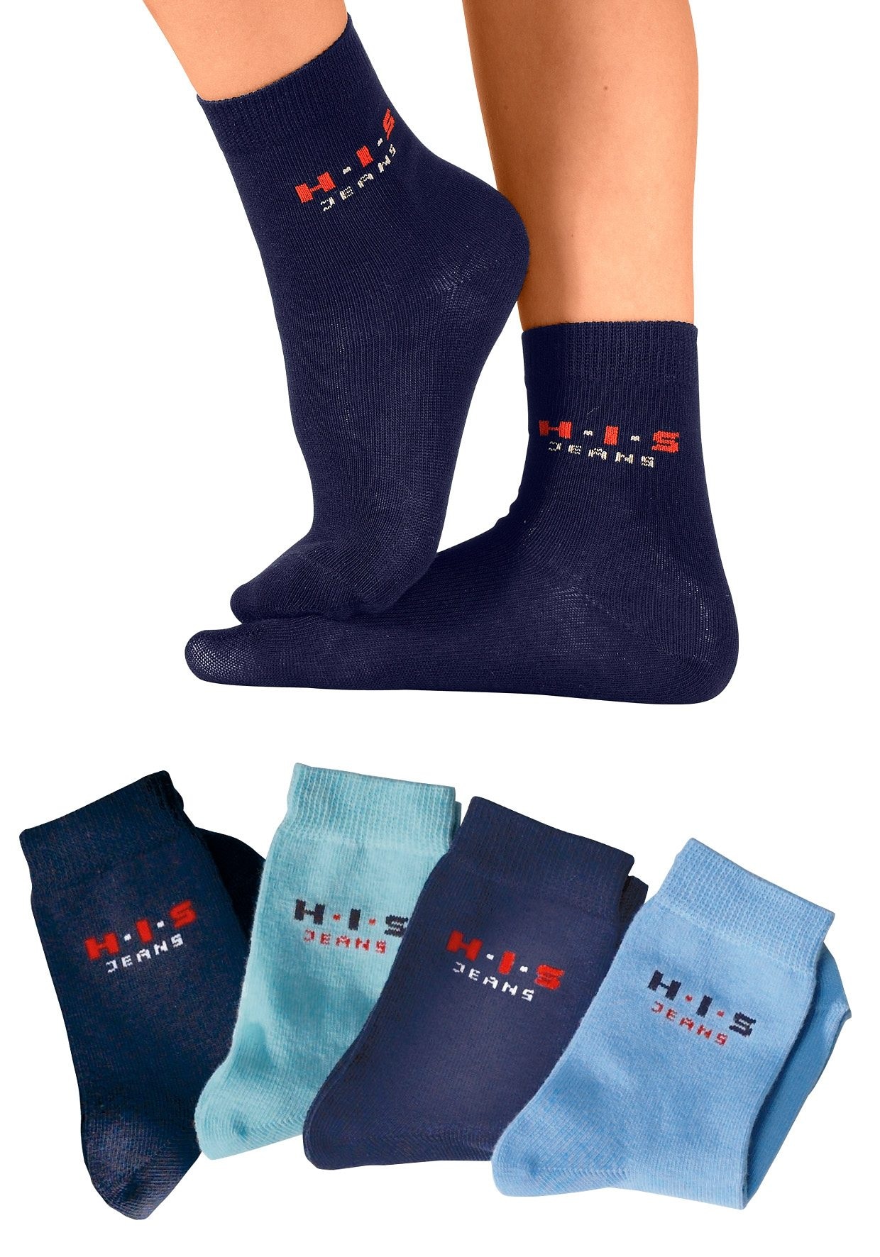 H.I.S Basicsocken, (4 Paar), mit kontrasfarbenem Logo