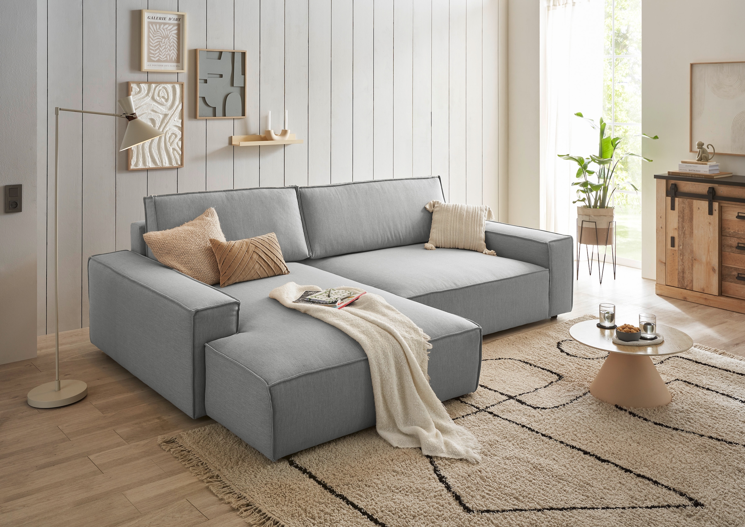 Home affaire Ecksofa »NEU: SHERWOODL XXL 284, Big-Sofa L-Form, tiefe Sitzfläche 95 cm, Cord,«, Leinenoptik, Recamiere rechts/links, auch als Schlafsofa stellbar