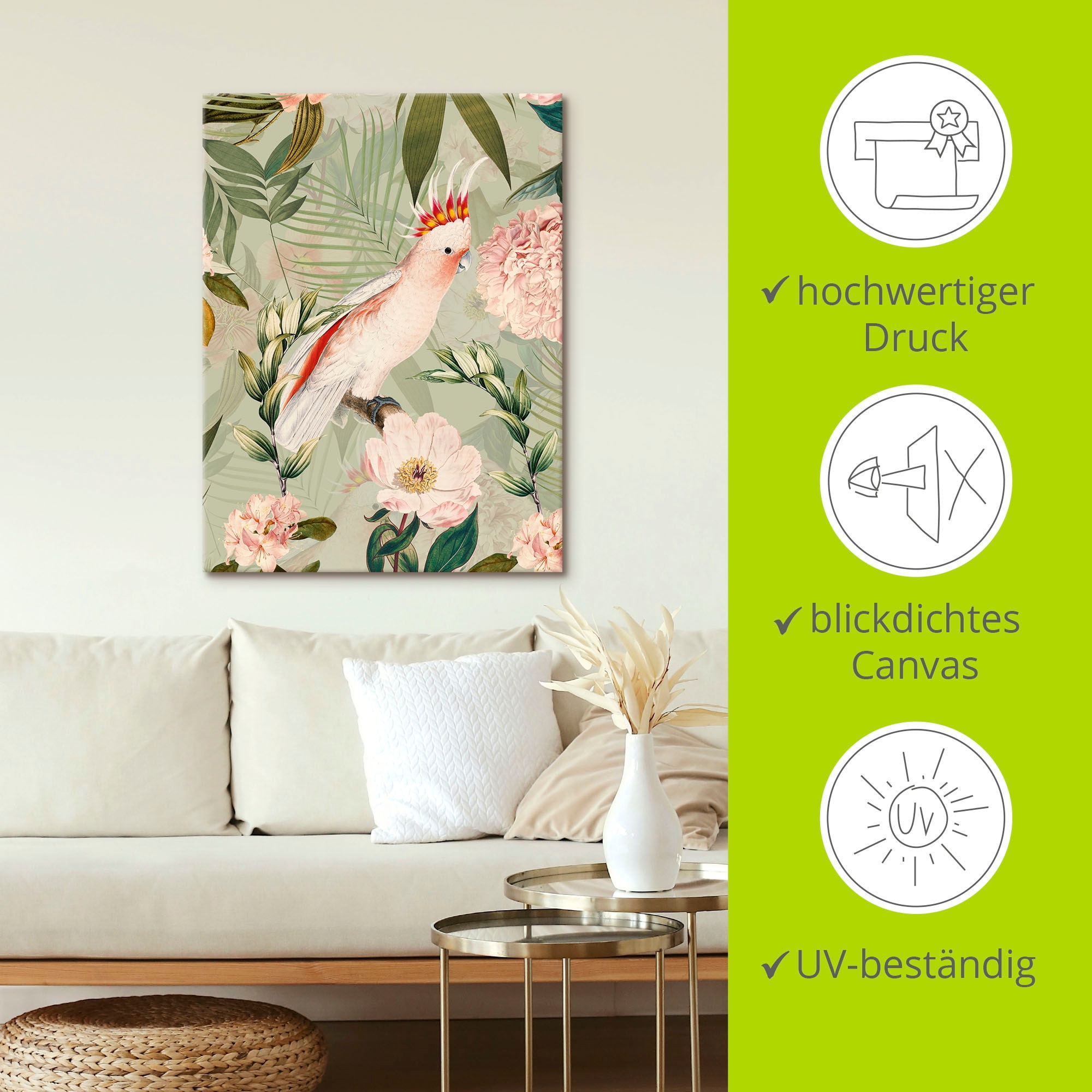 Artland Wandbild »Vintage Papagei«, Vogelbilder, (1 St.), als Alubild, Outdoorbild, Leinwandbild, Poster in verschied. Größen