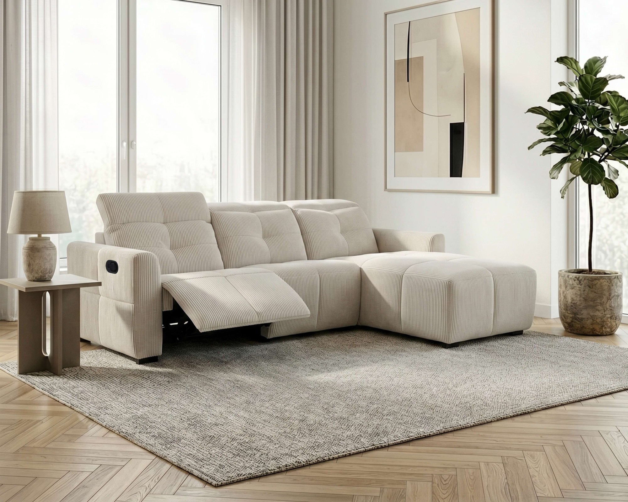 OTTO home Ecksofa "CAARLA Cord, L-Form, 261 cm, man. oder elektr. Relaxfunktion (USB-A/C)" mit USB-A und USB-C bei elektrischer Ausführung, Kopfteilverstellung