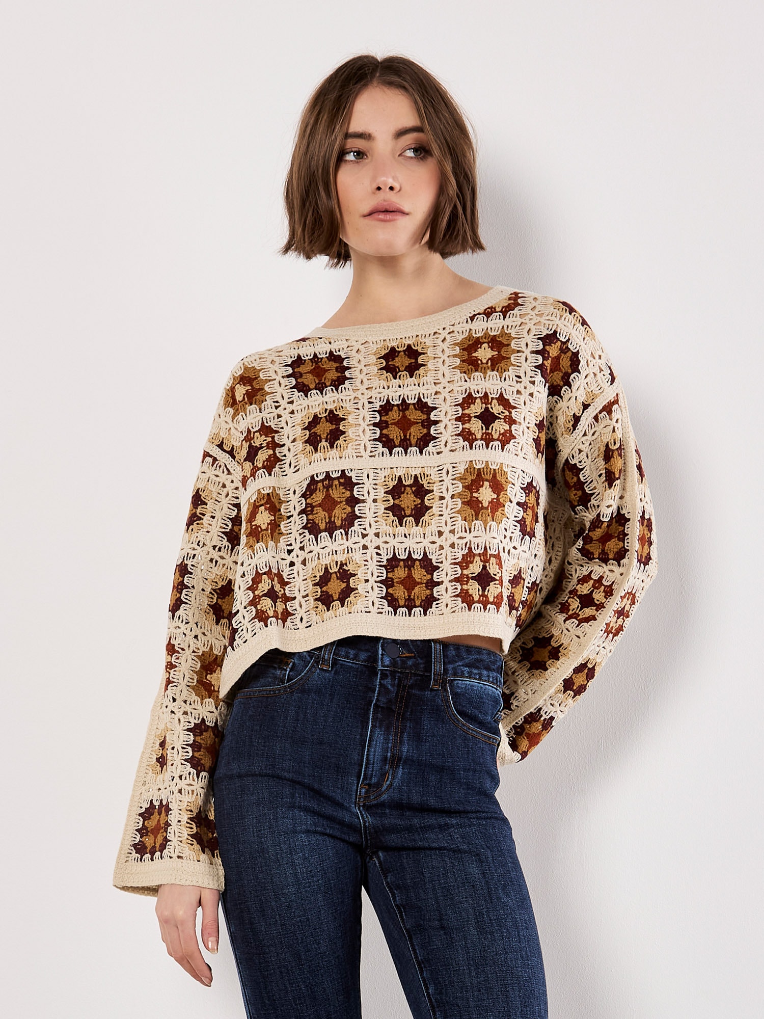 Apricot Strickpullover »Häkelpullover« 1 mit quadratischem Muster