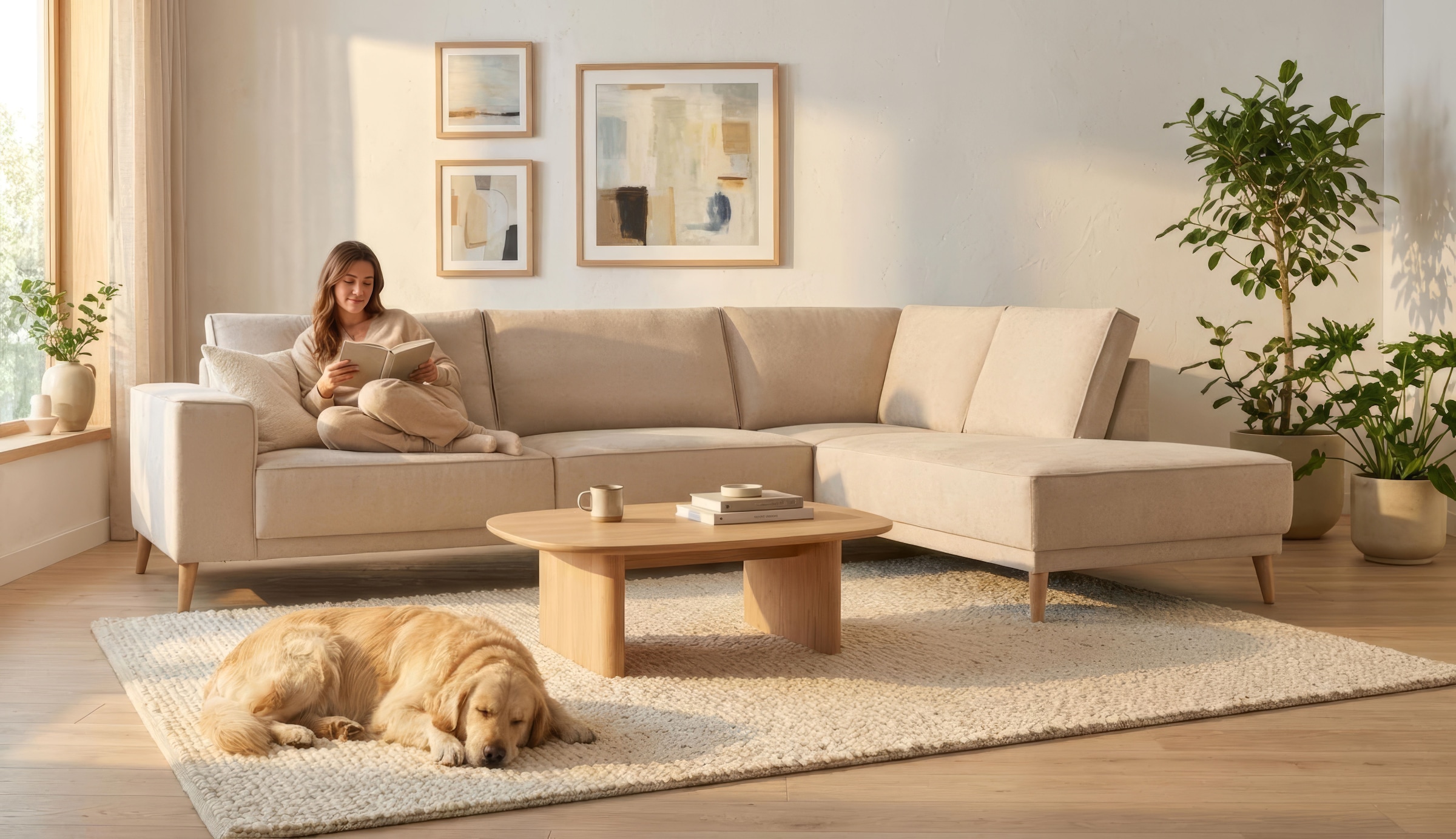 OTTO home Ecksofa »Oland Skandi, weicher Chenille-Stoff« L-Form, 289 cm, Wellenunterfederung, Skandi-Design, Massivholzfüße