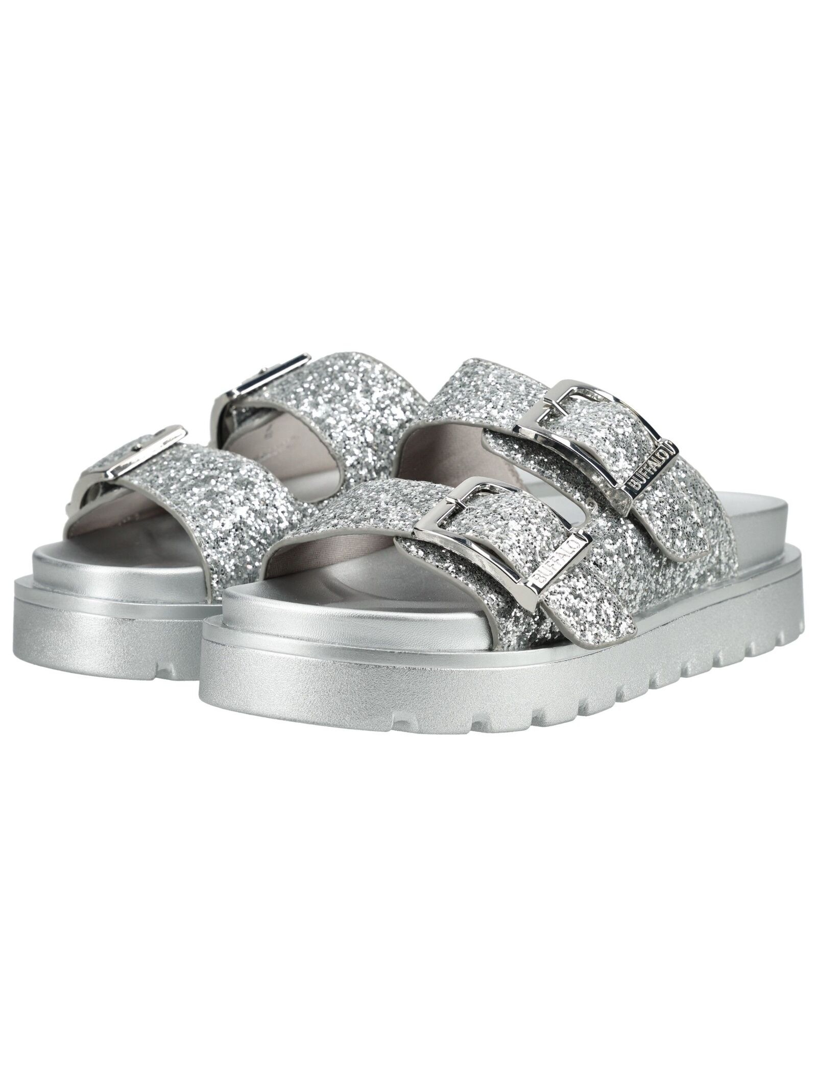 Pantolette BUFFALO "Buffalo Pantoletten Lederimitat", Damen, Gr. 38, silber, Lederimitat, Schuhe Pantolette 3
