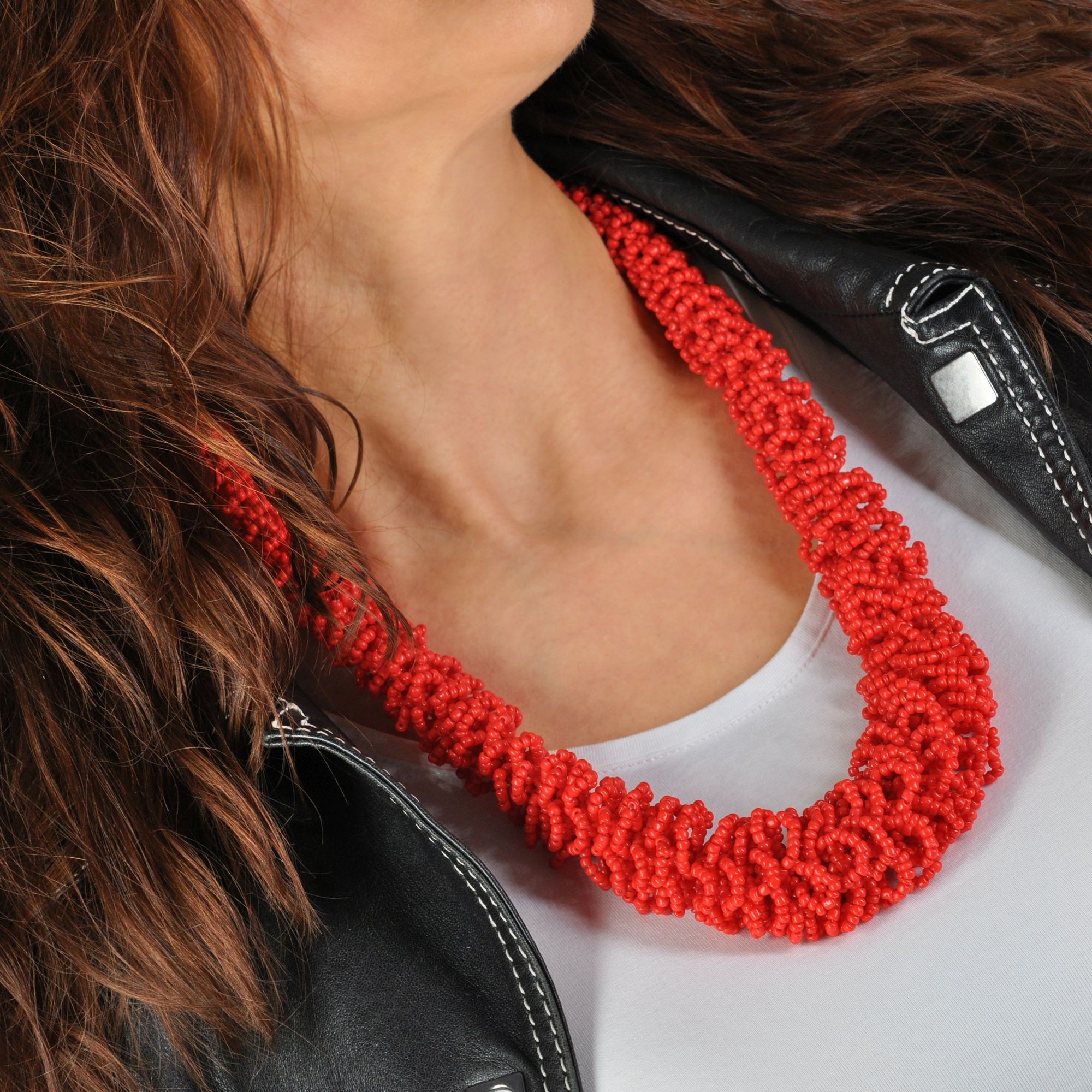 Steuer Collierkettchen »Glasperle Rot gerflochten«