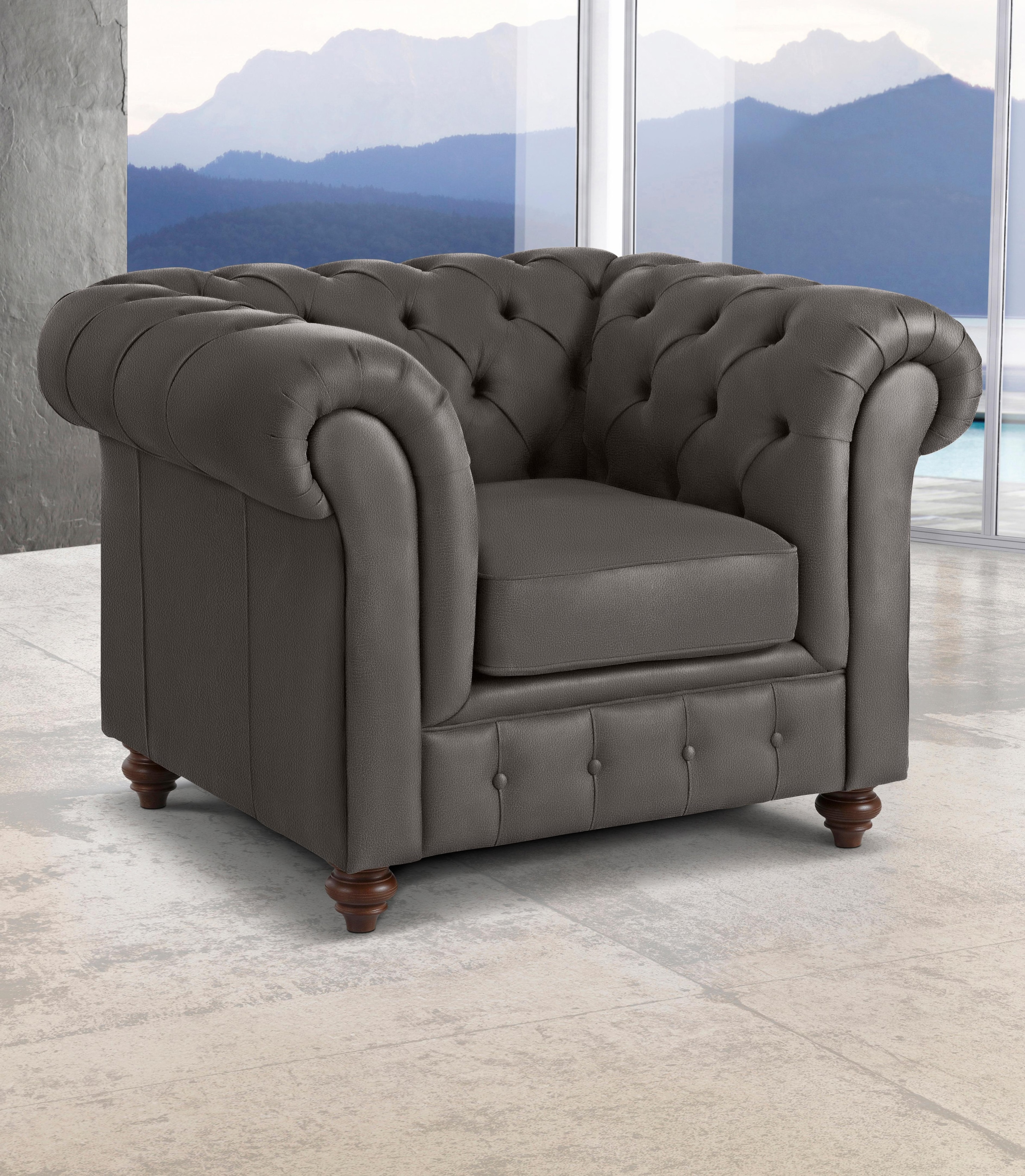 Home affaire Sessel »Chesterfield B/T/H: 105/69/74 cm«, mit hochwertiger Knopfheftung, auch in Leder