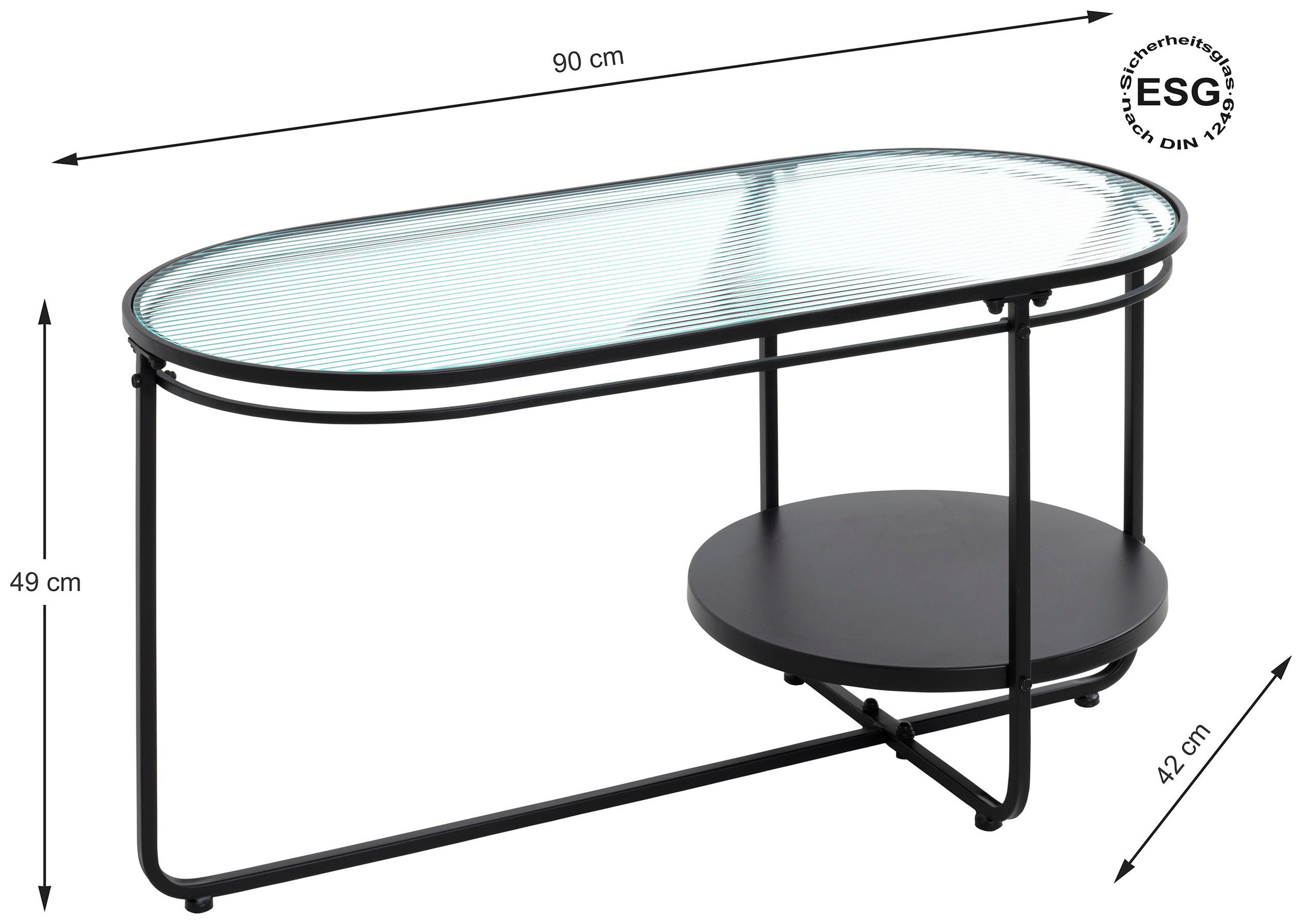 HAKU Couchtisch »Sofatisch, Wohnzimmertisch« 1 Stk. tlg. oval - aus Metall Schwarz B/T/H 90/42/49 cm