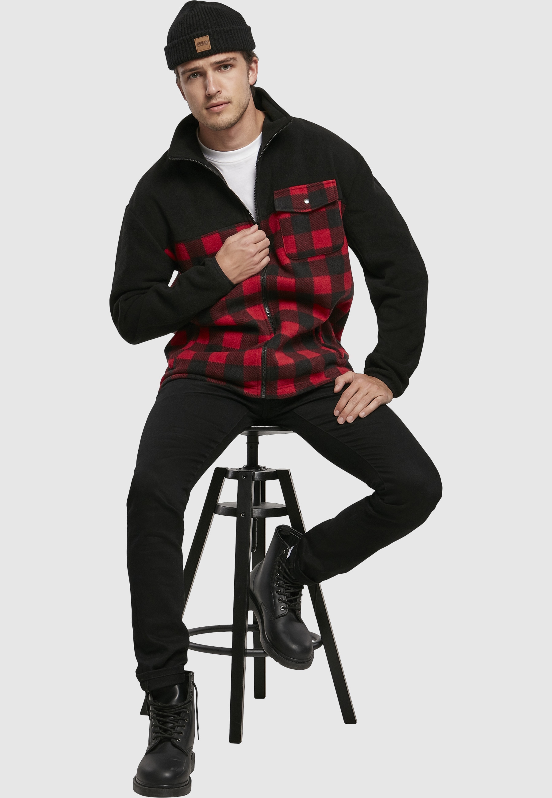 URBAN CLASSICS Winterjacke »Urban Classics Herren Patterned Polar Fleece Track Jacket« 1 Stk. tlg. mit Kapuze